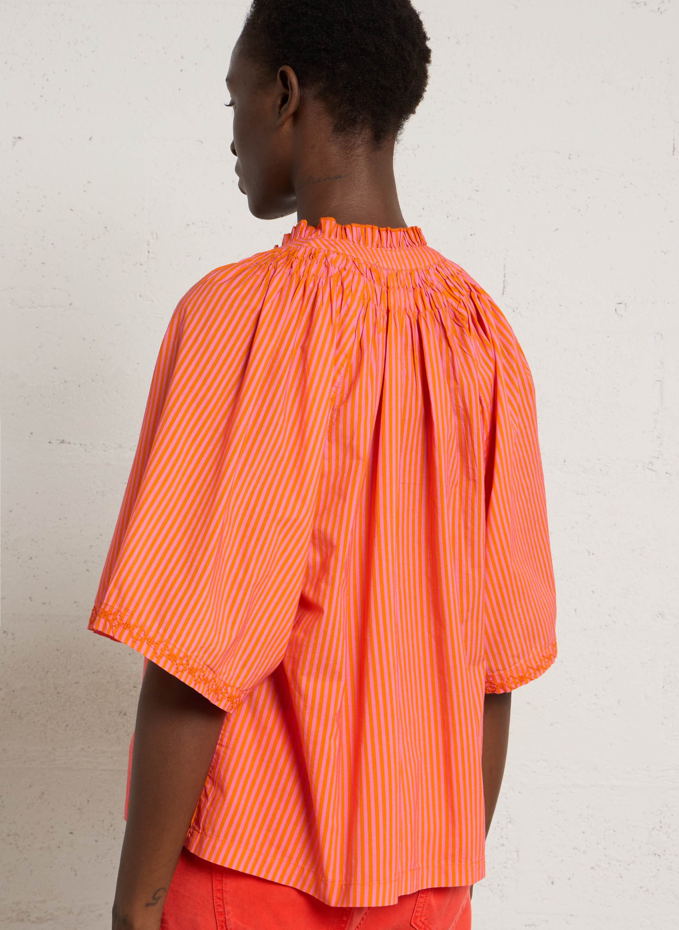 Blouse met V-hals in gestreept katoen MAISON 123 Oranje