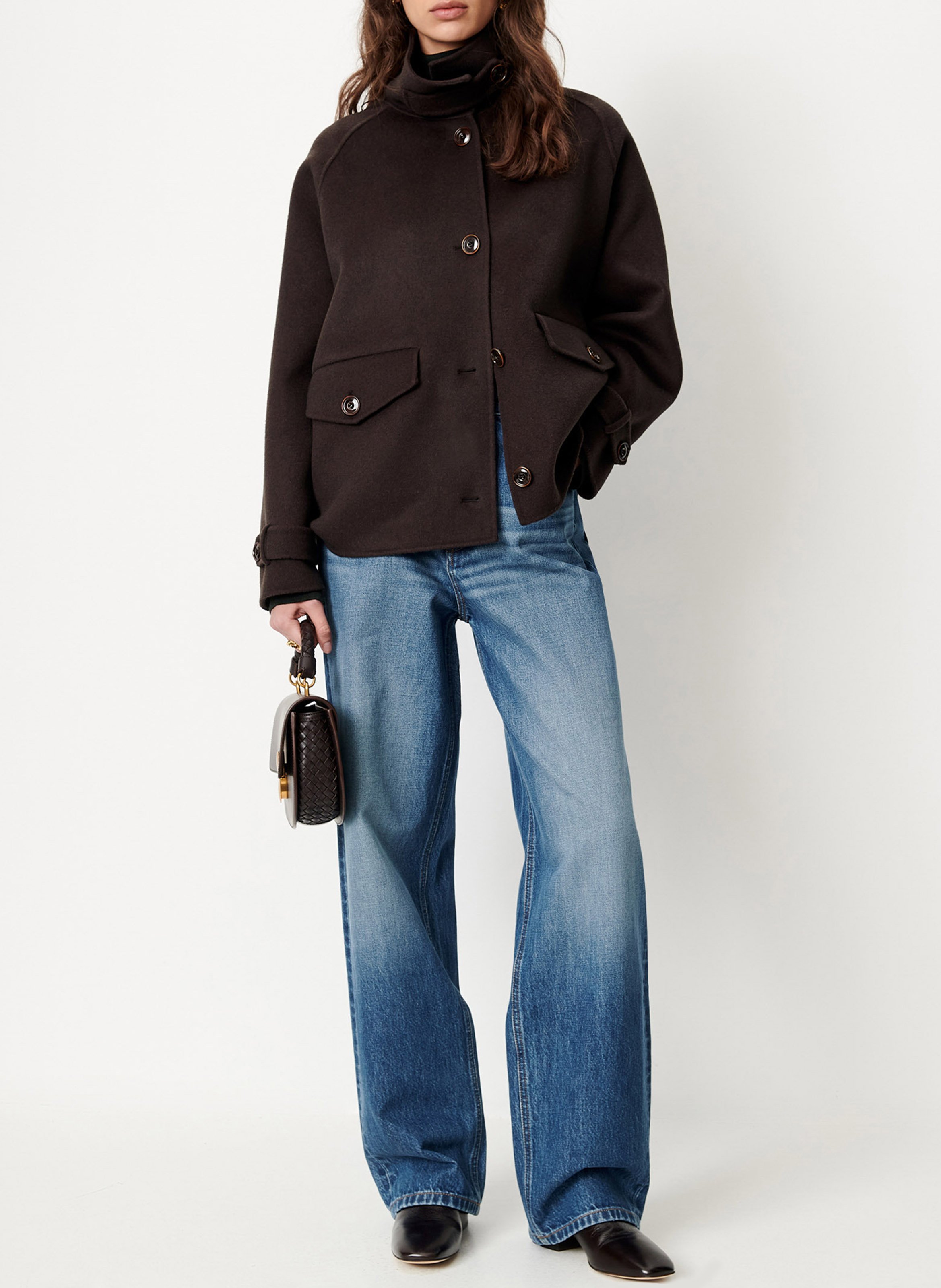 Short high-neck wool-blend coat | Khaki SESSUN Women