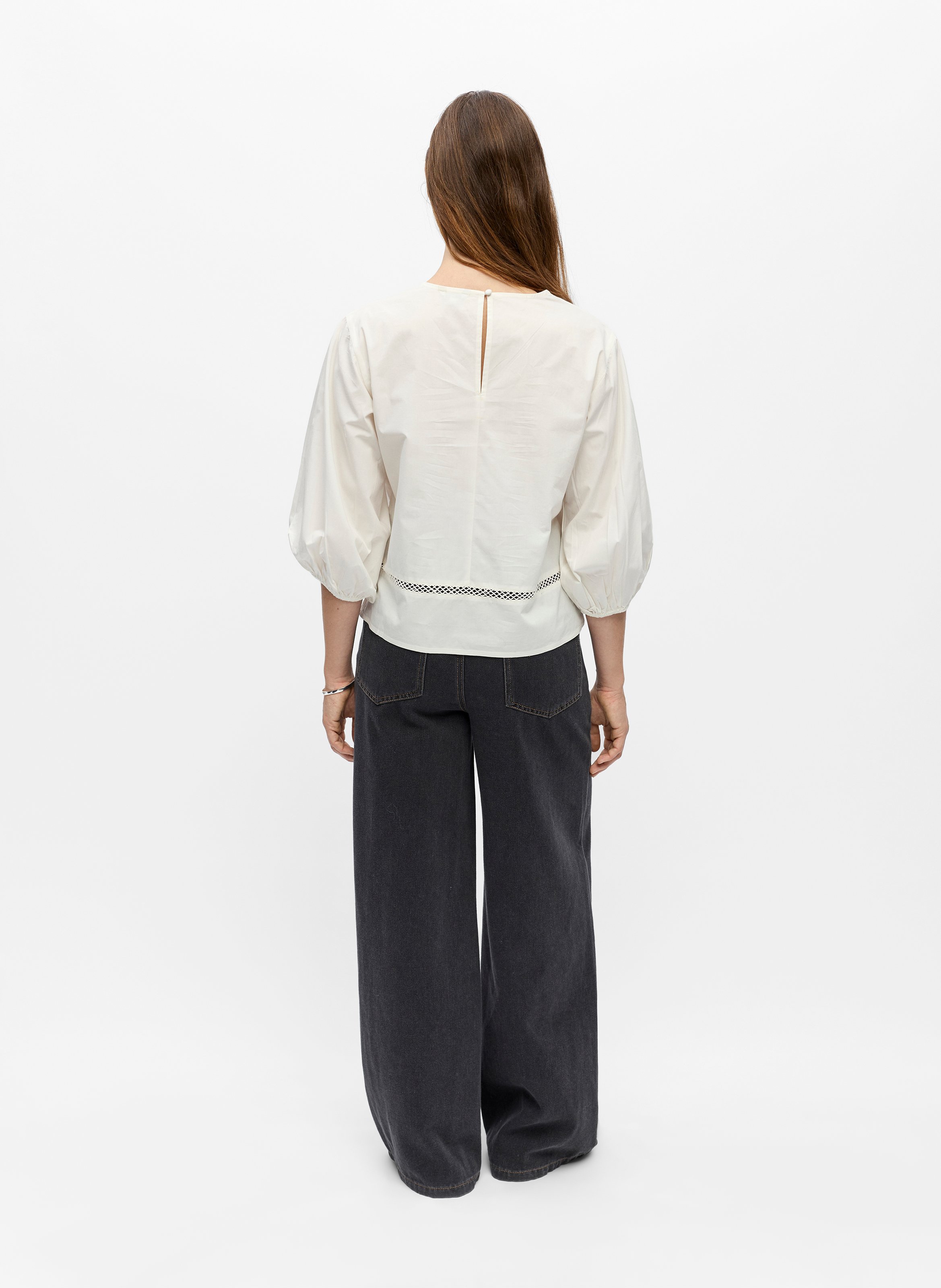 Blouse oversize col rond en coton OBJECT Beige