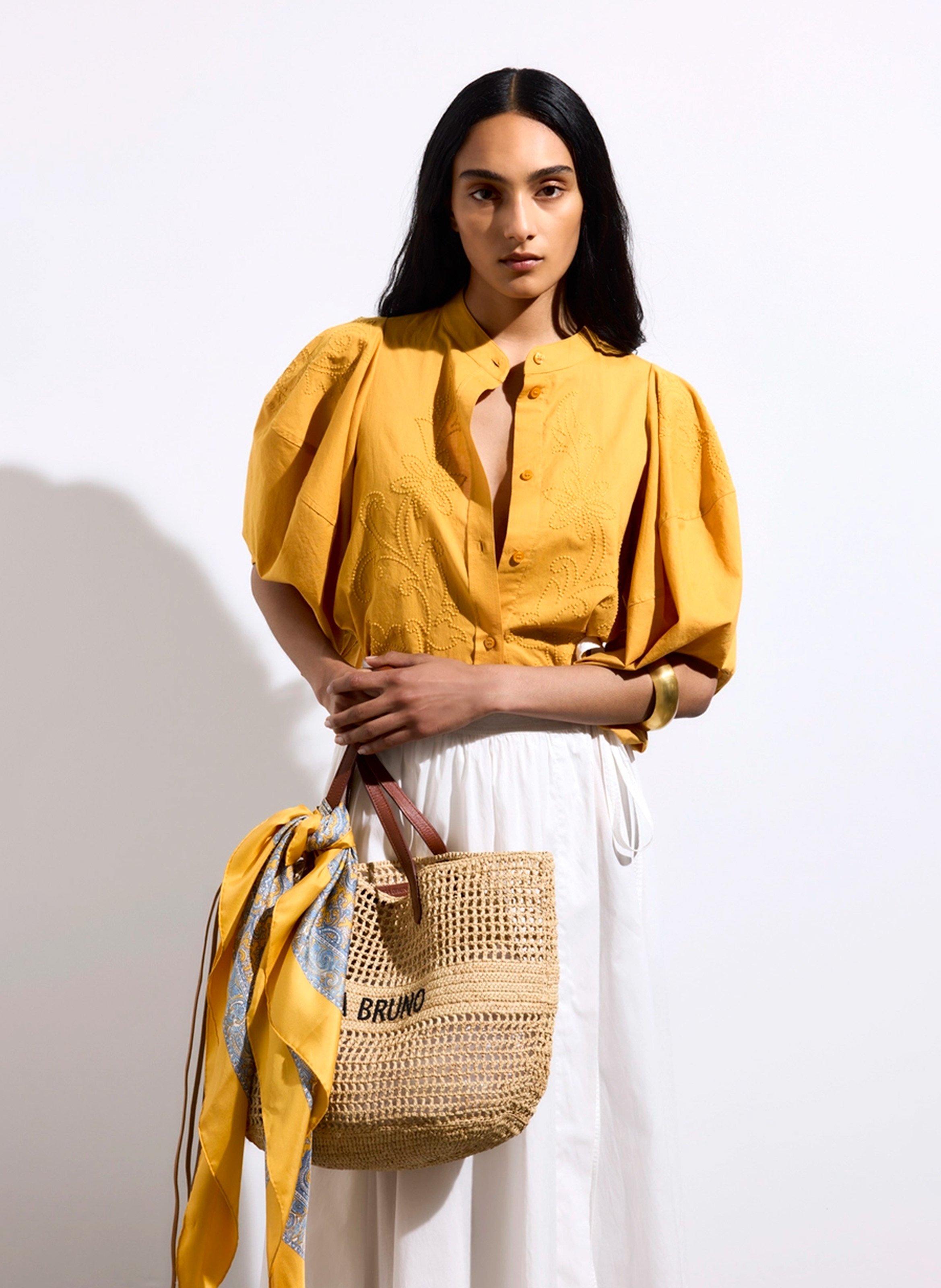 Blouse droite à manches bouffantes en coton VANESSA BRUNO Jaune
