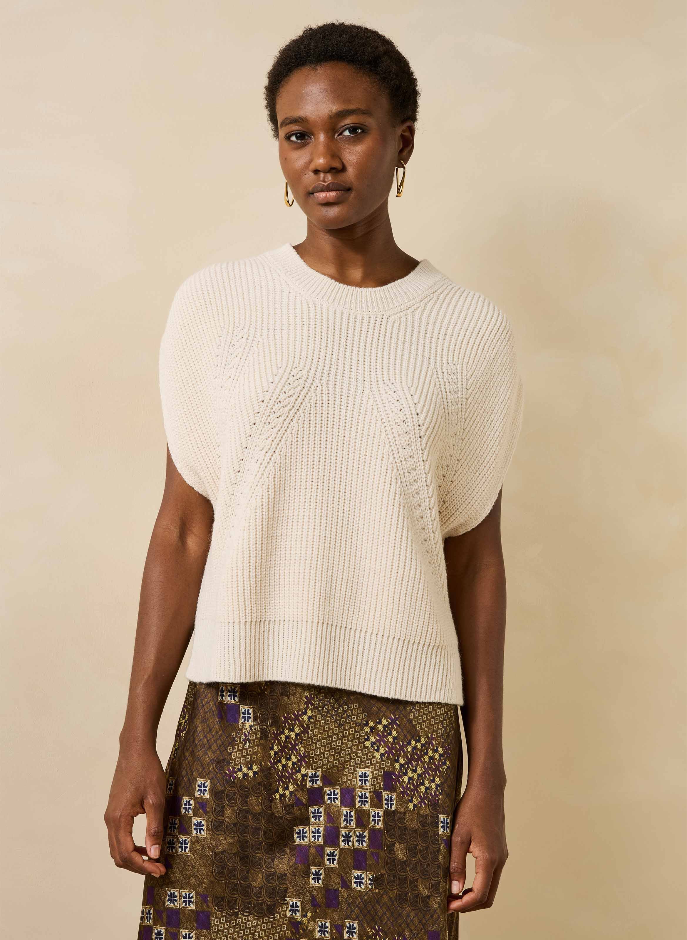 Ample ribbed boat neck sweater with pearl detail LA FEE MARABOUTEE White