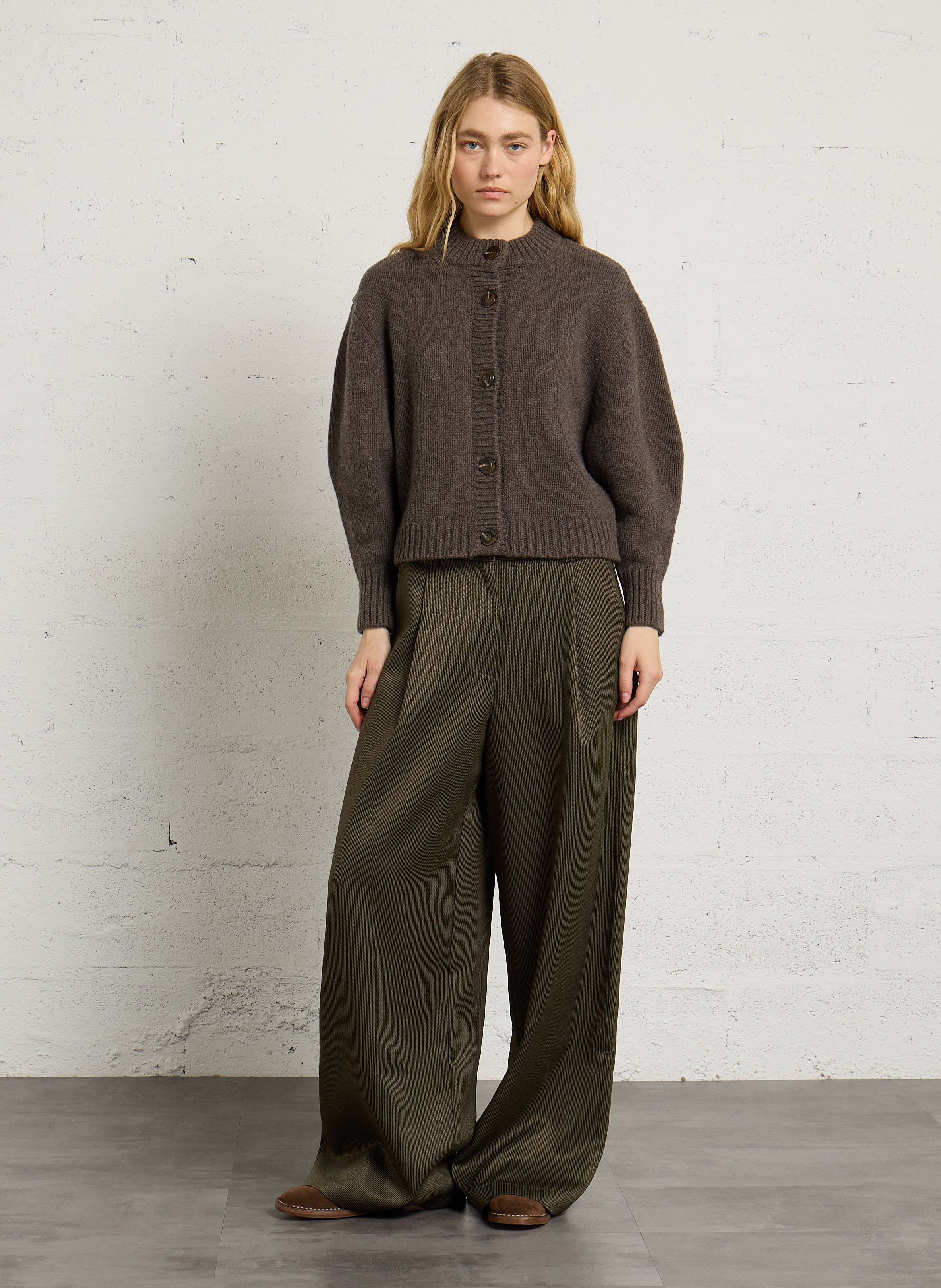 Cardigan col rond en laine SOEUR Marron