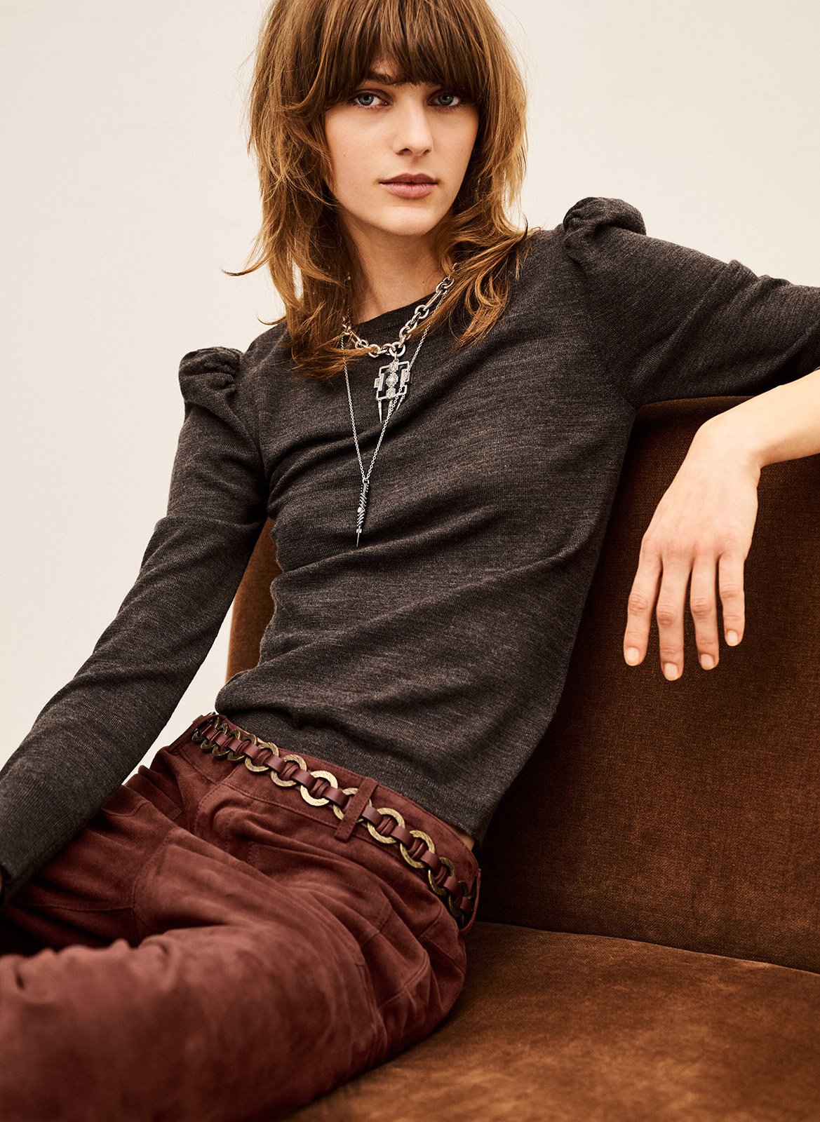 Pull droit uni en laine BA&SH Marron