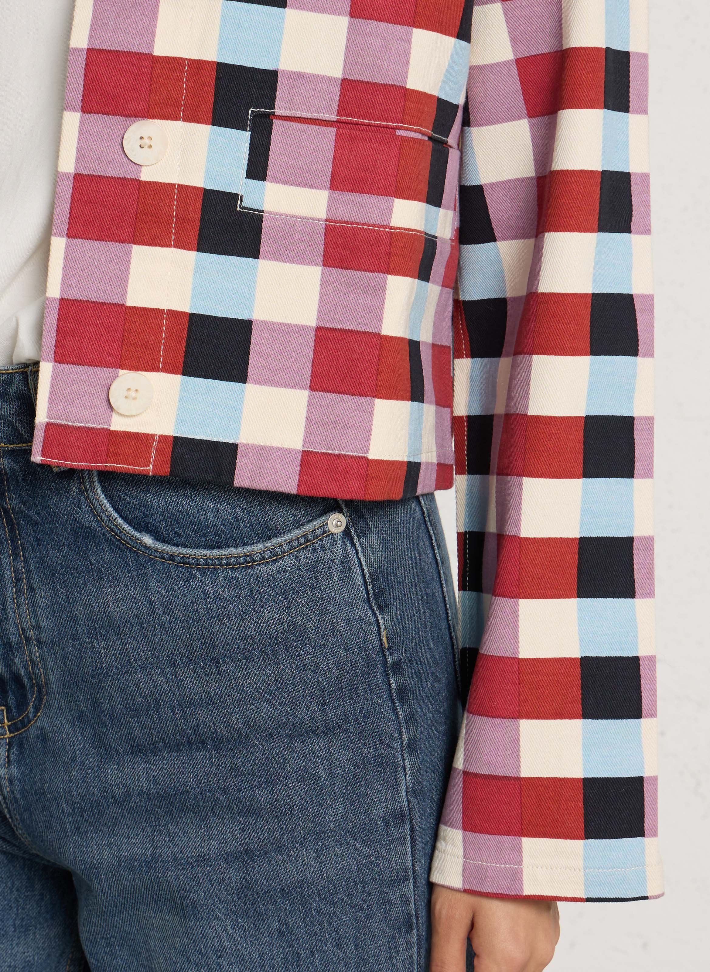 Short checkered jacket in organic cotton THINKING MU Multicolored