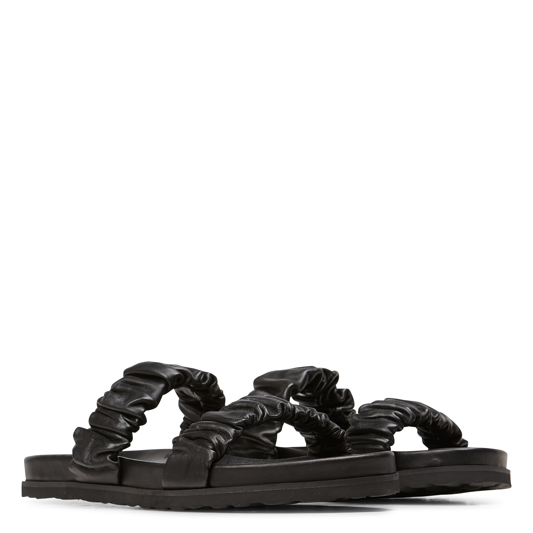 Sandales plates froncées en cuir  ANONYMOUS COPENHAGEN Noir