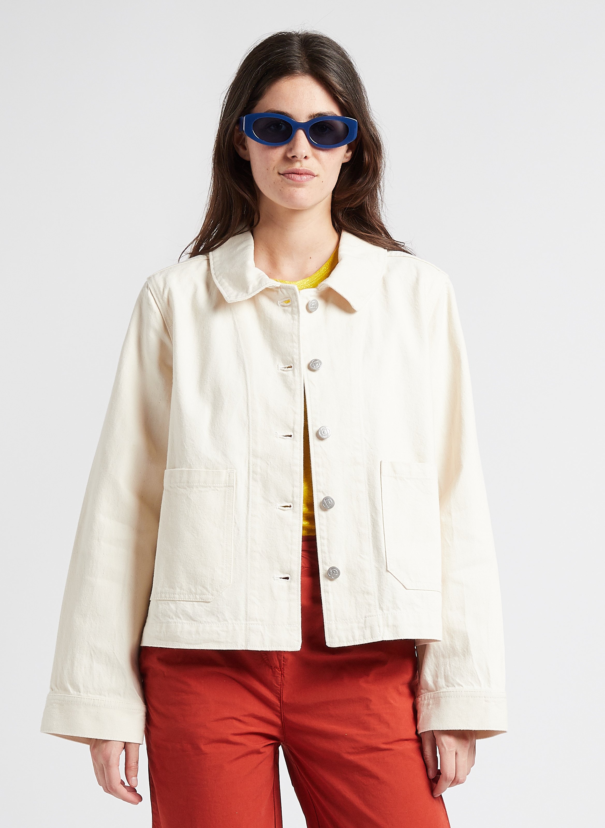 Denim Jacket With Classic Collar Ecru Lab Dip - Women | Place des