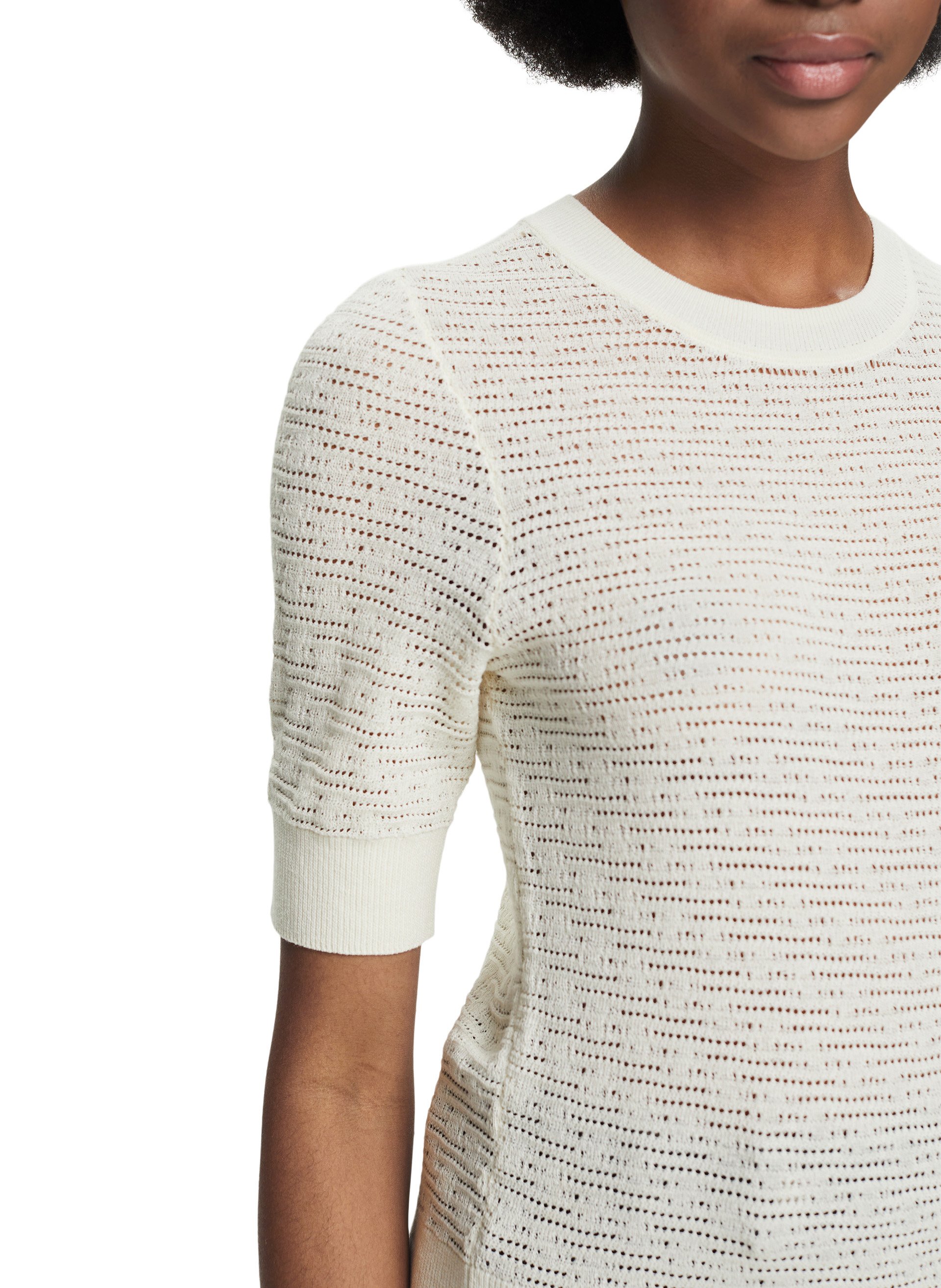 Pull moulant col V à manches courtes ESPRIT Blanc