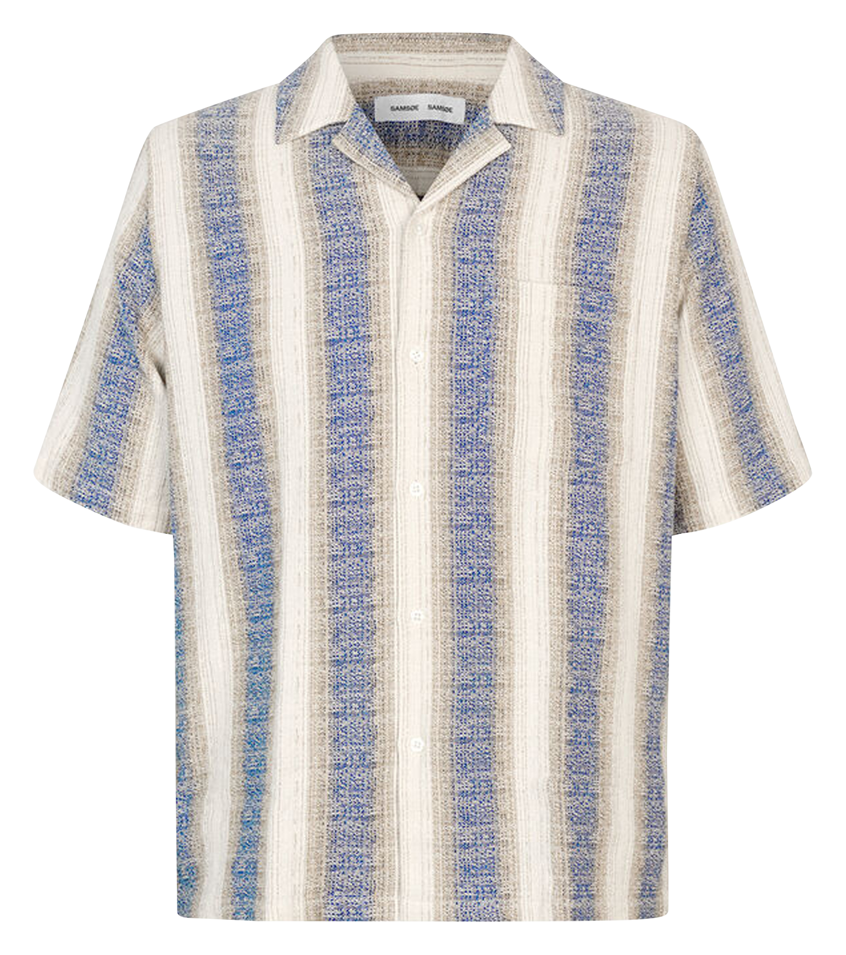 Short-sleeved organic cotton jacquard shirt Blue