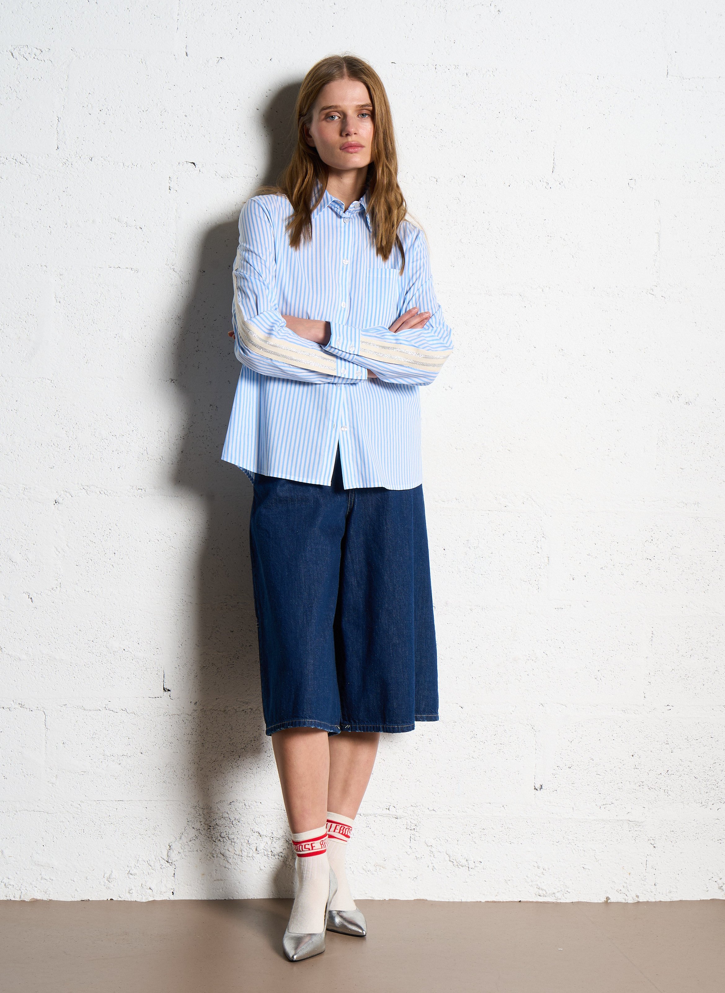 Cotton and linen shirt with classic collar Multicolored