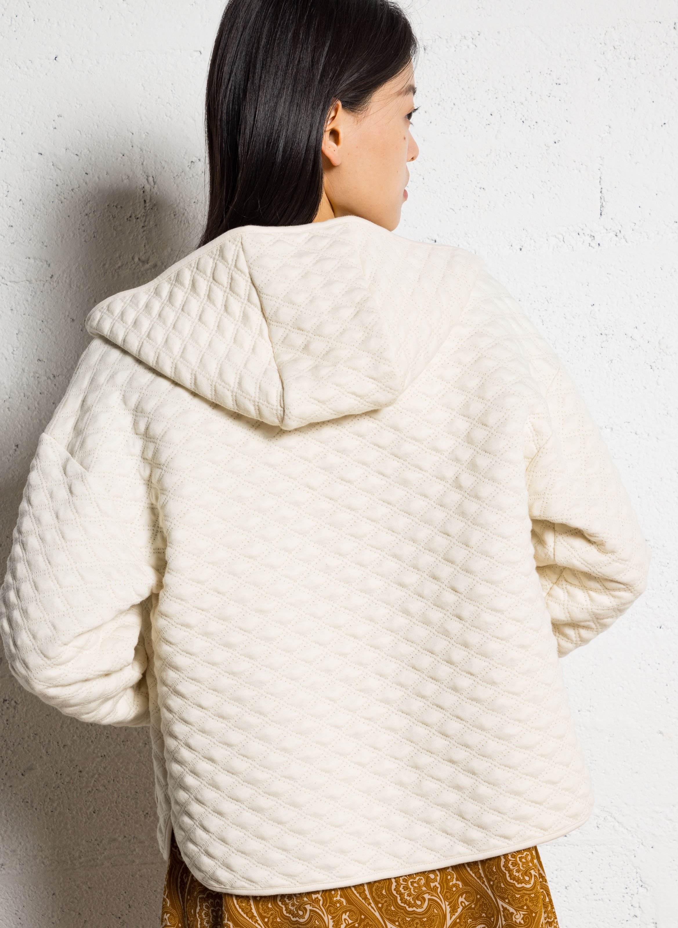 Straight-cut cotton hooded cardigan ONE STEP White