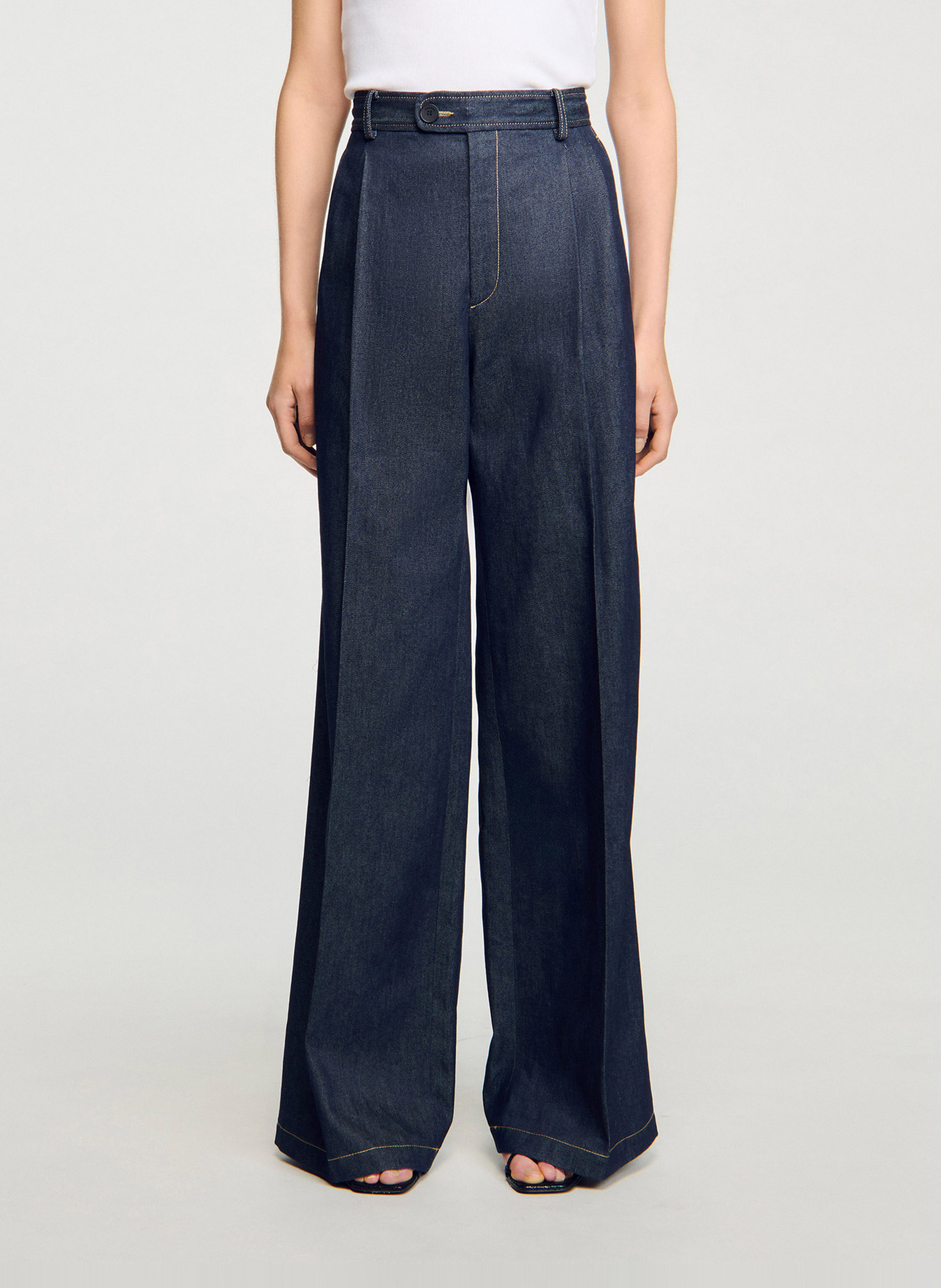 Jean large taille haute brut en coton SANDRO Bleu