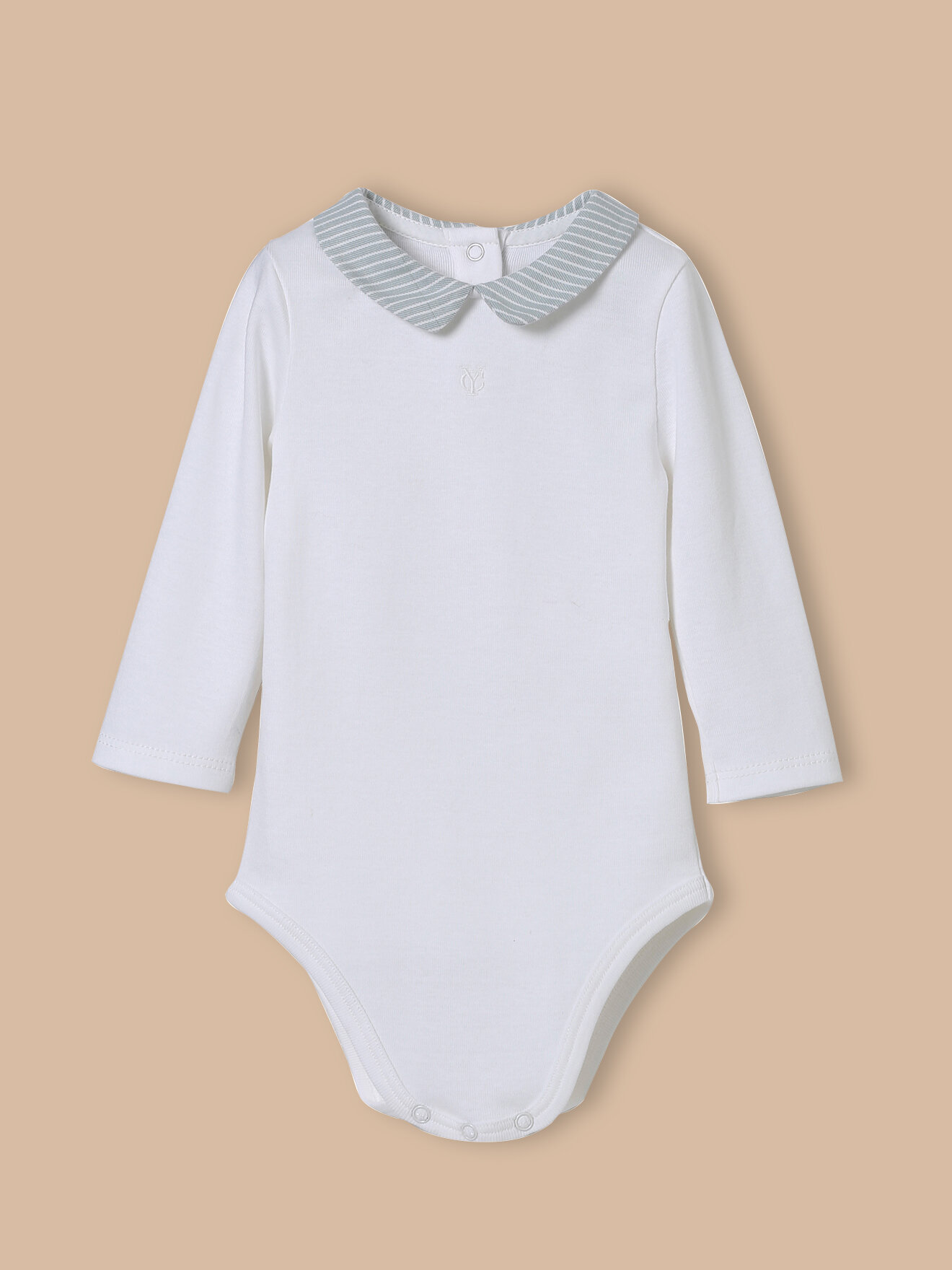Checked organic cotton bodysuit with collar CYRILLUS Green