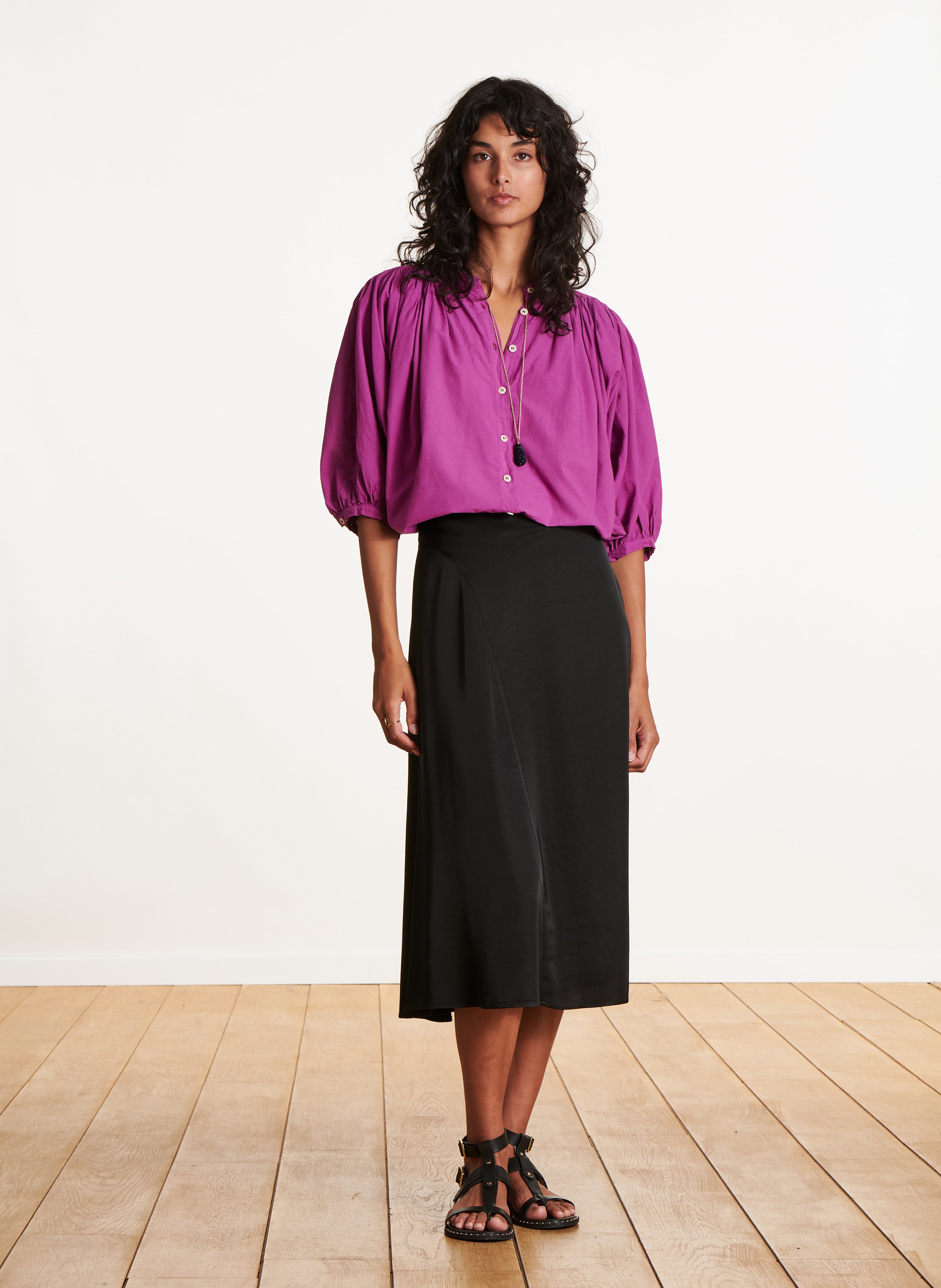 Jupe midi satinée LA FEE MARABOUTEE Noir