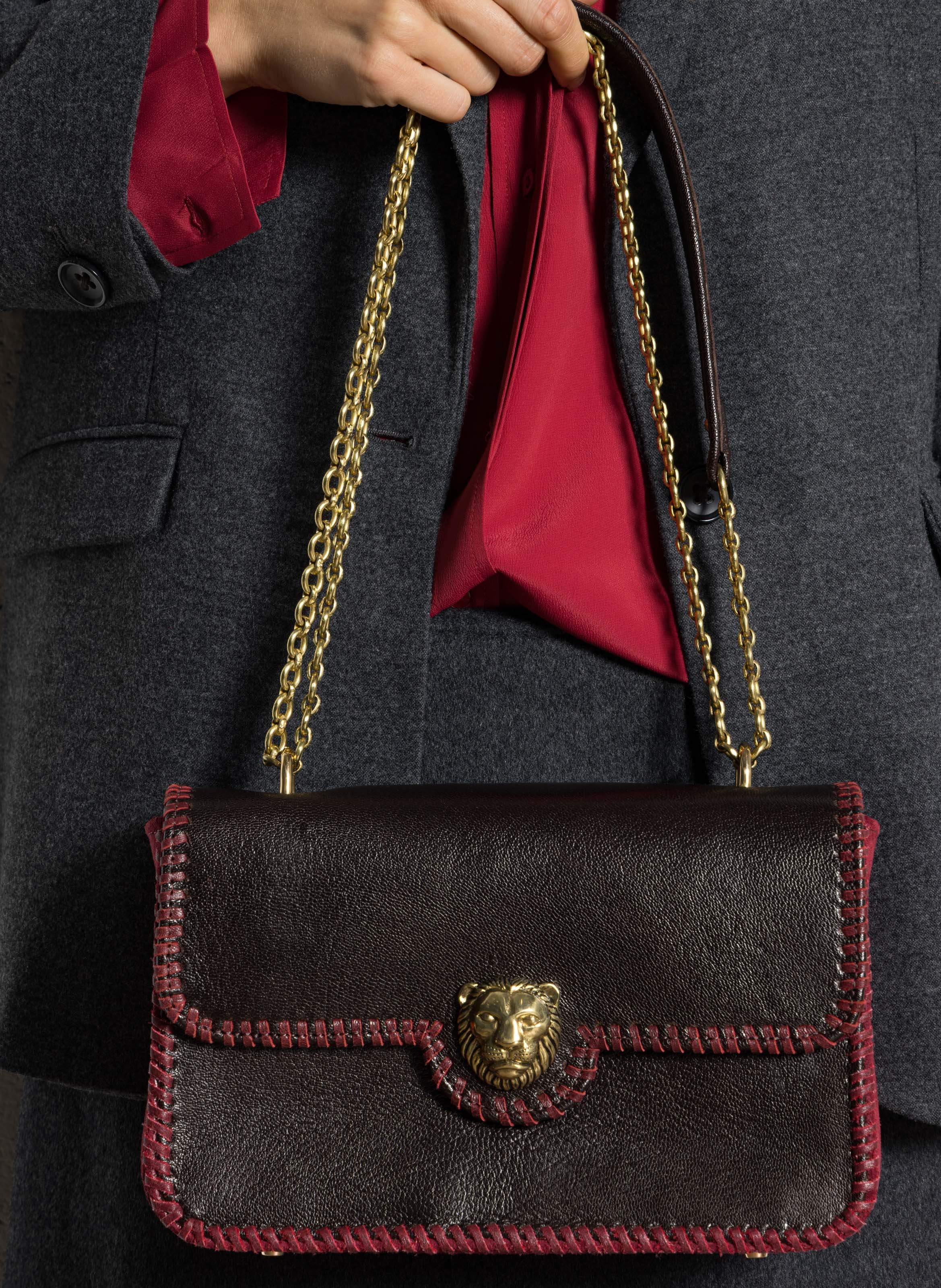 Sac porté épaule en cuir mélangé CLARIS VIROT Rouge