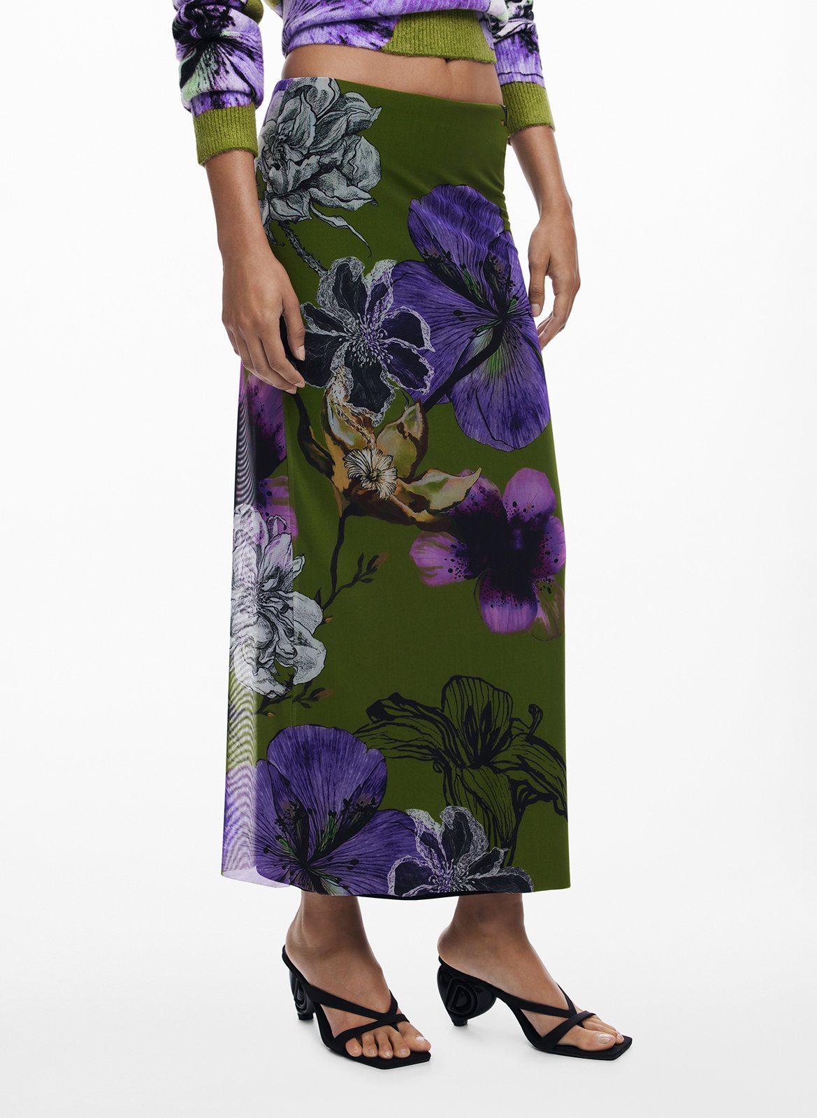 【新品・未使用】Printed Skirt Leopard Print Rib Side Split Midi Skirt | boohoo