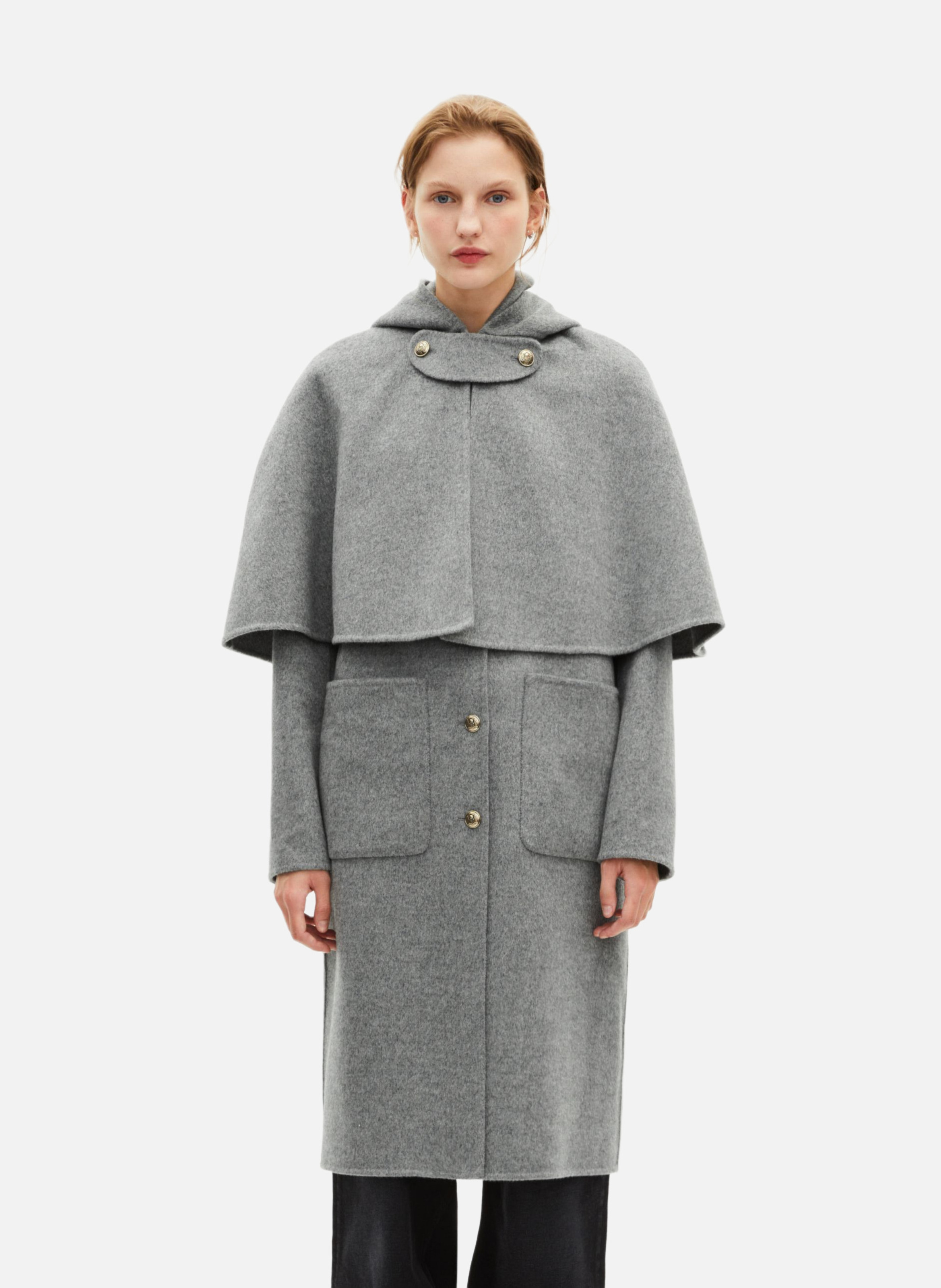 Long double-faced coat with cape THE KOOPLES Grey