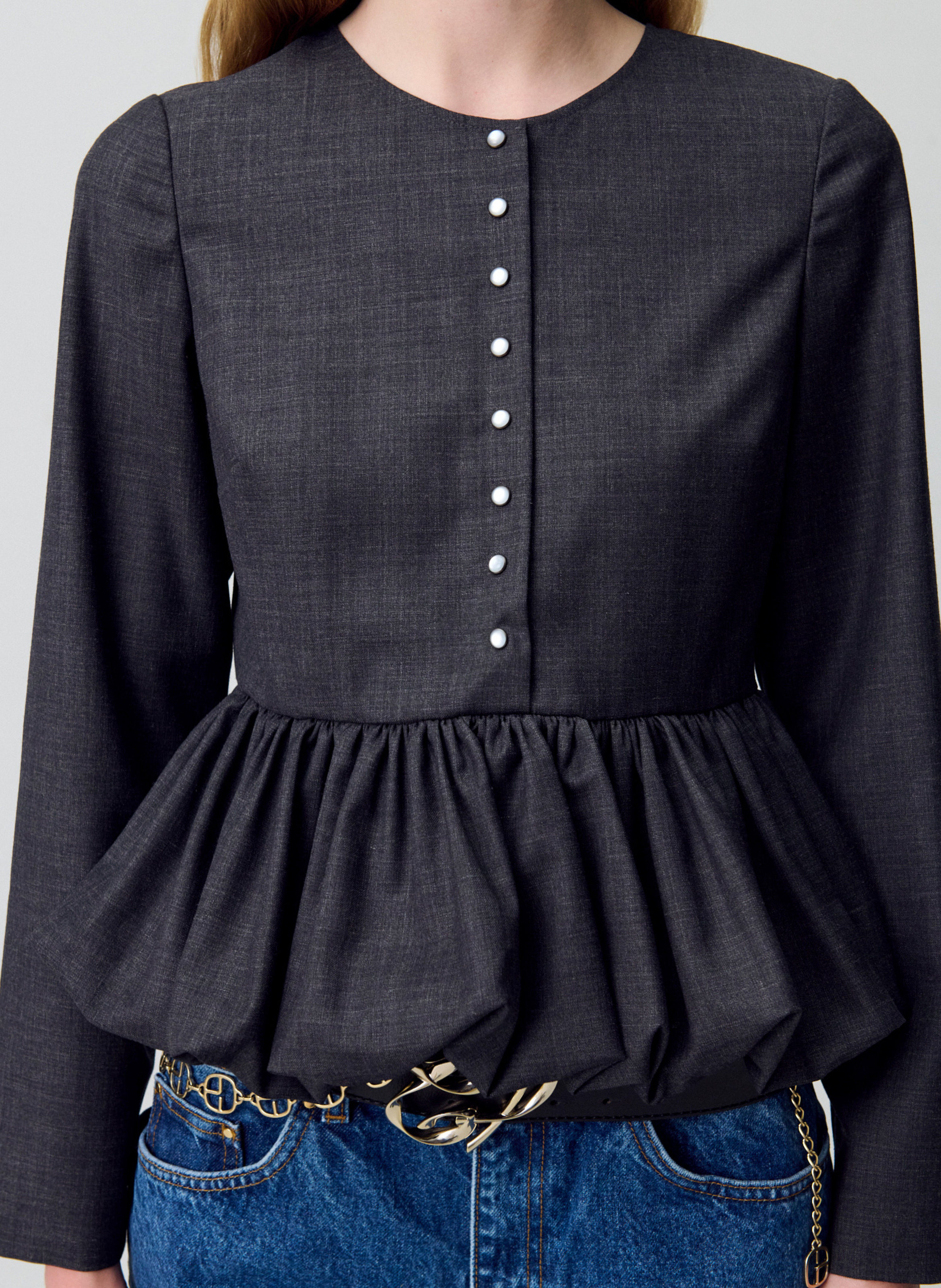 Top manches longues boutonné uni CLAUDIE PIERLOT Gris