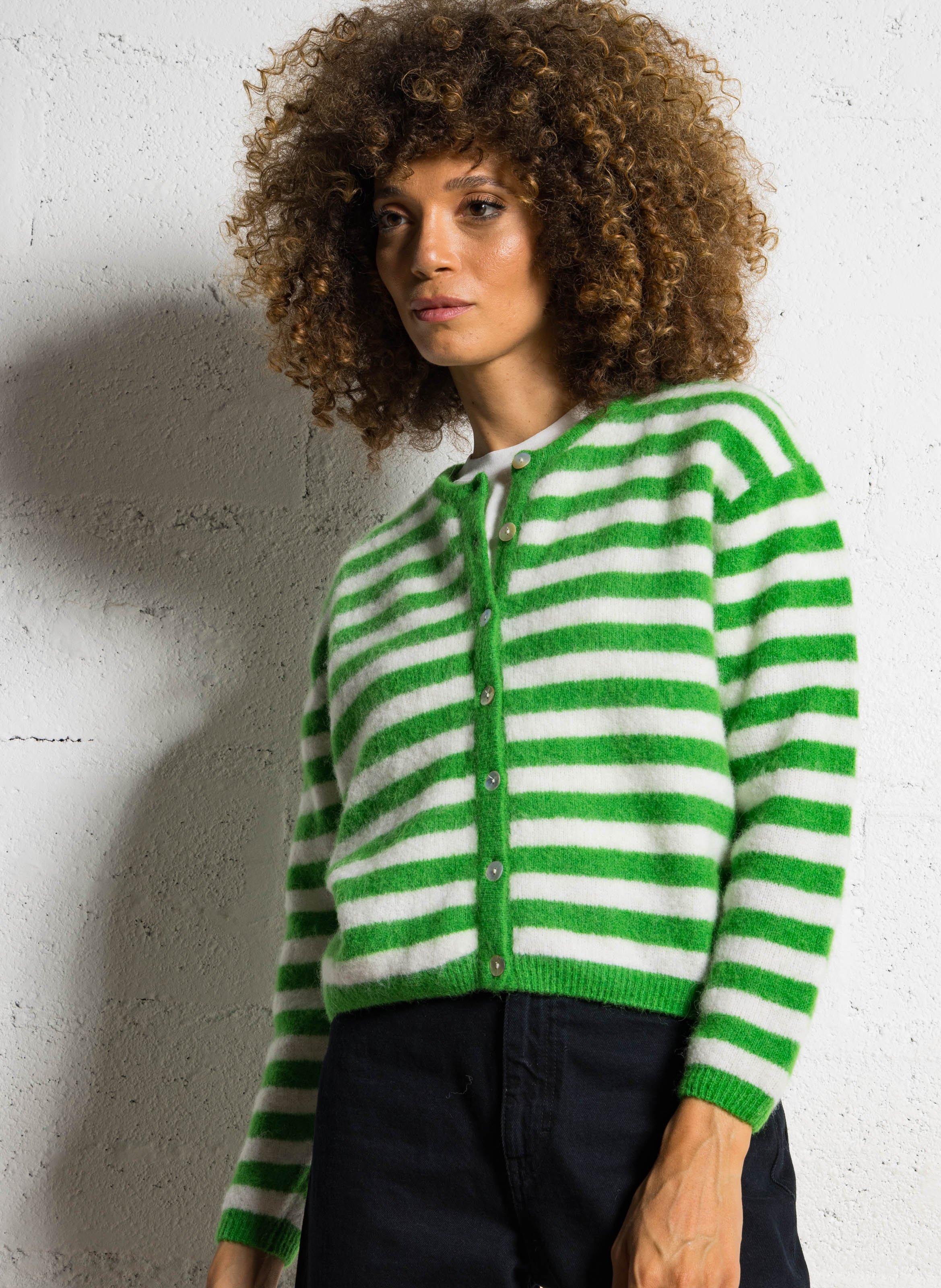 Loose-fit wool-blend cardigan with round neck AMERICAN VINTAGE Green
