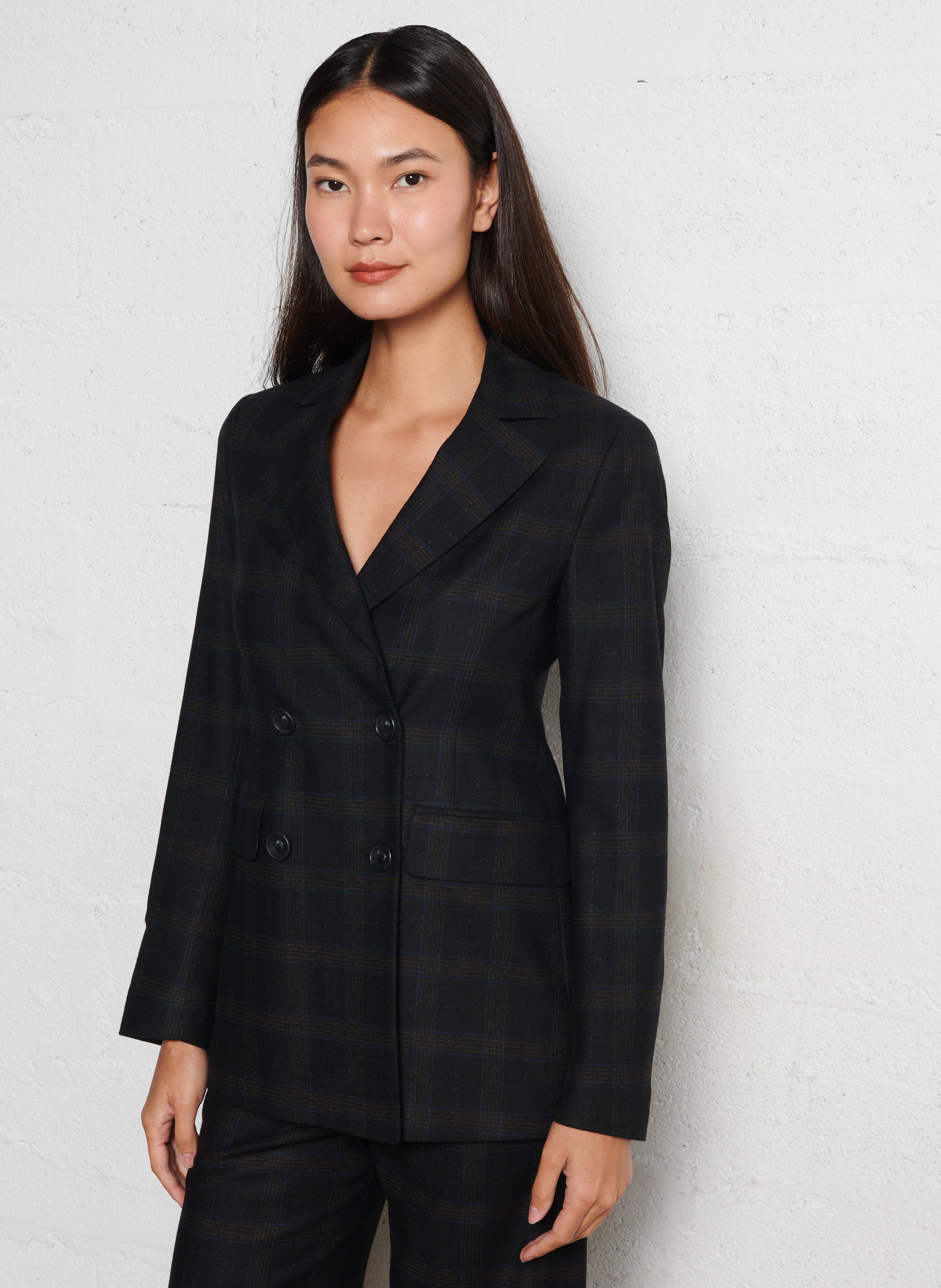 Veste ajustée col tailleur à carreaux DIEGA Marron