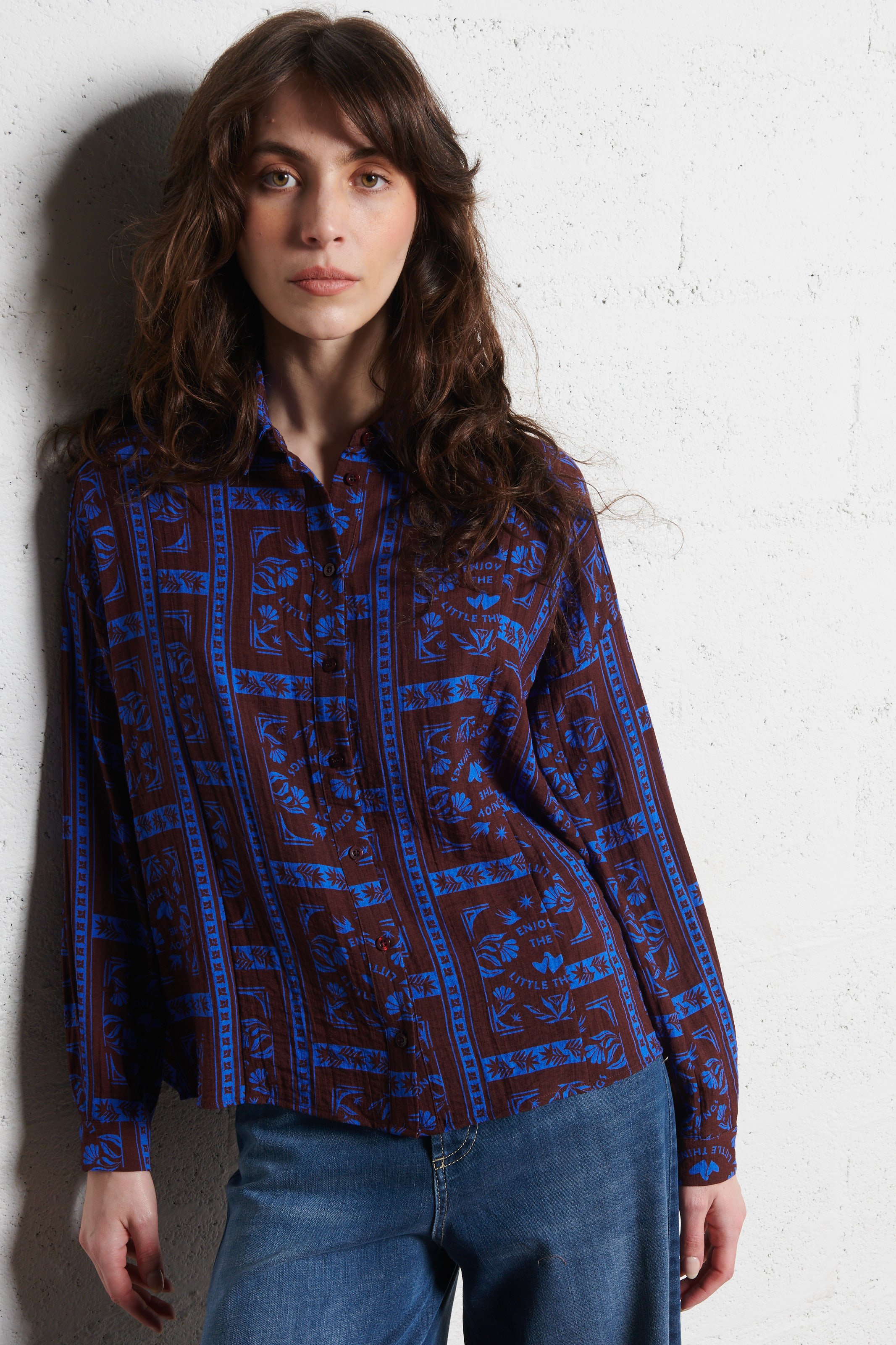 Chemise ample col classique imprimée I CODE Rouge