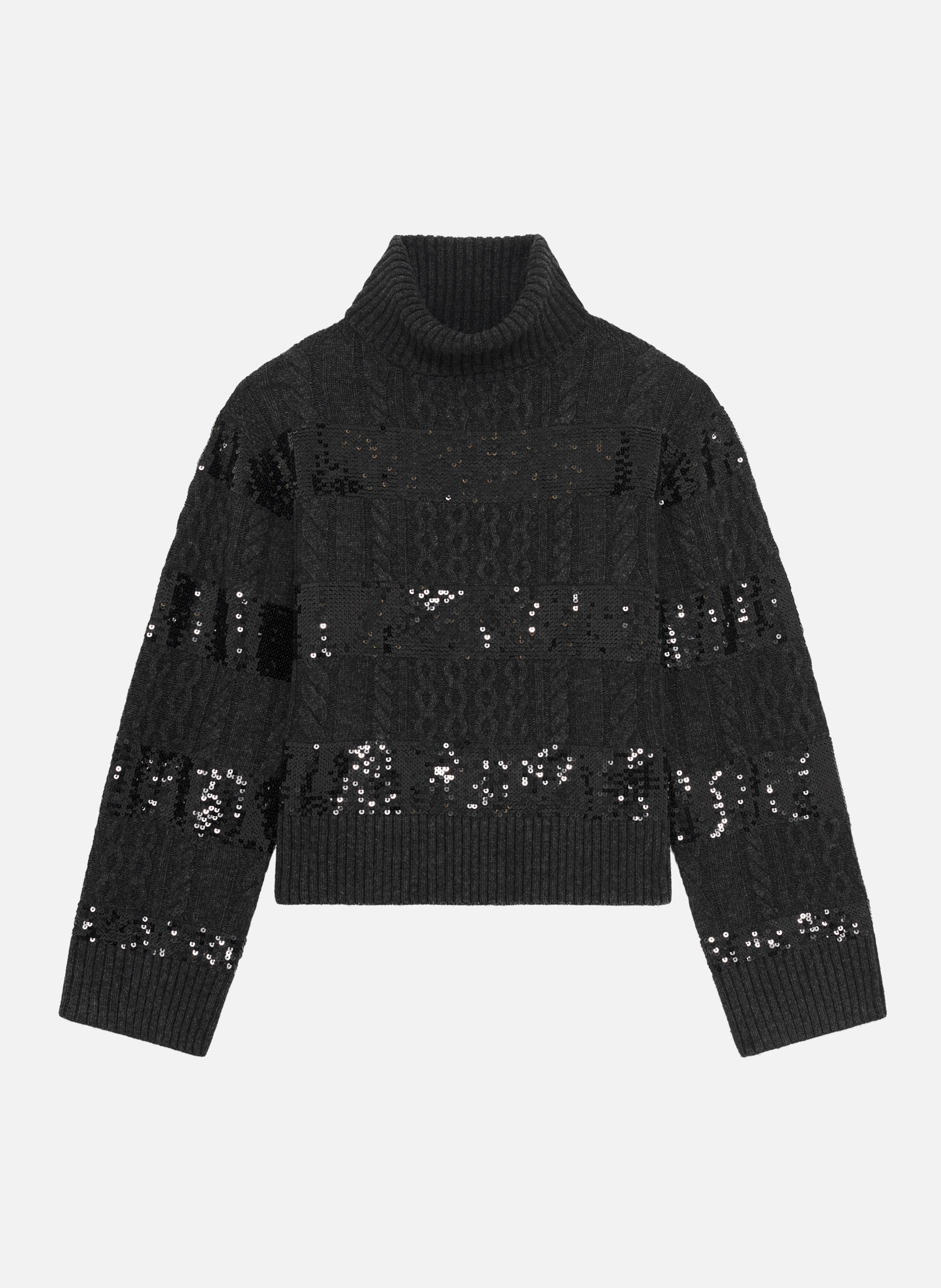 Turtleneck sweater with sequin stripes THE KOOPLES Black