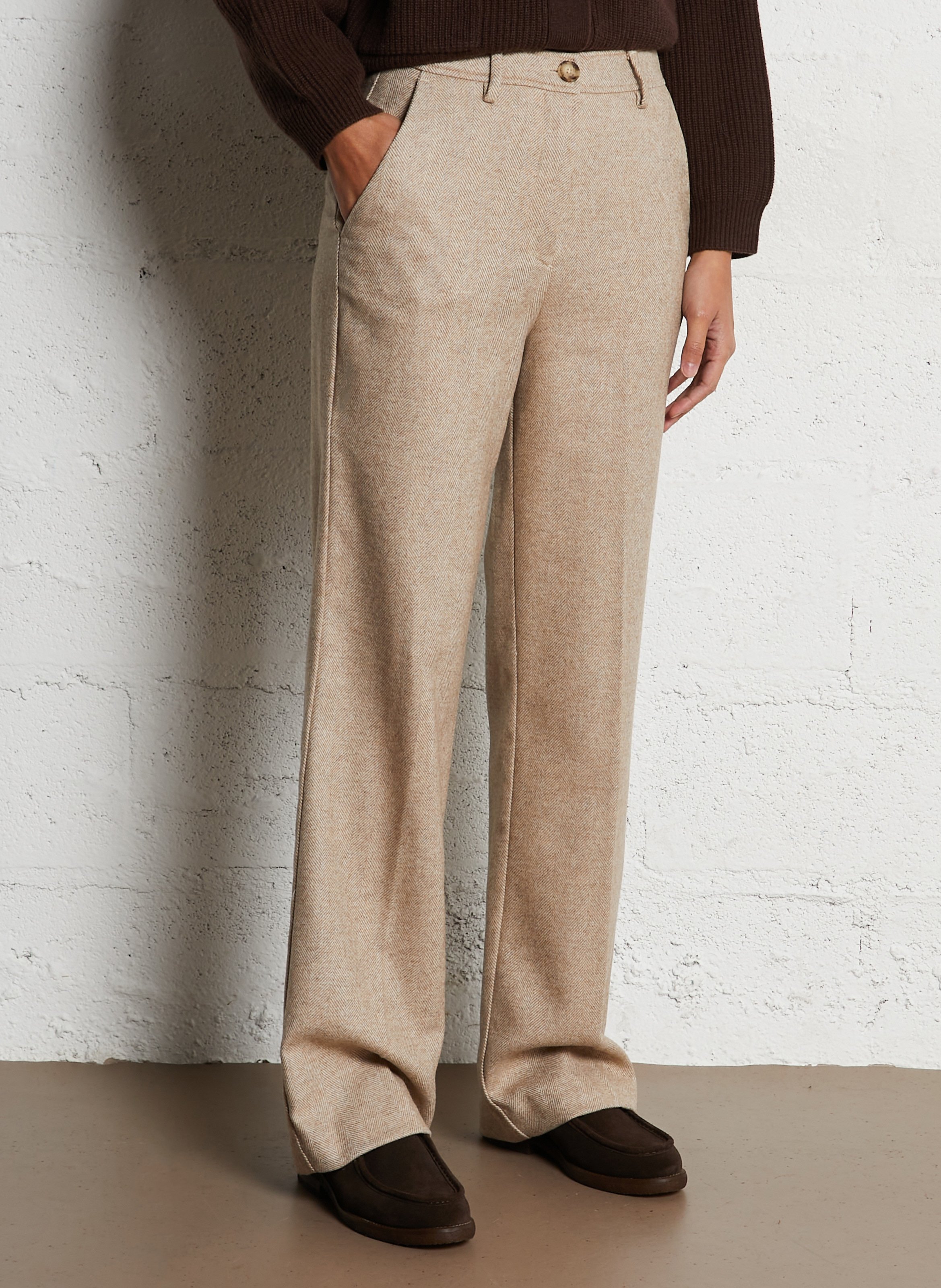 Pantalon droit en laine mélangée MOMONI Beige