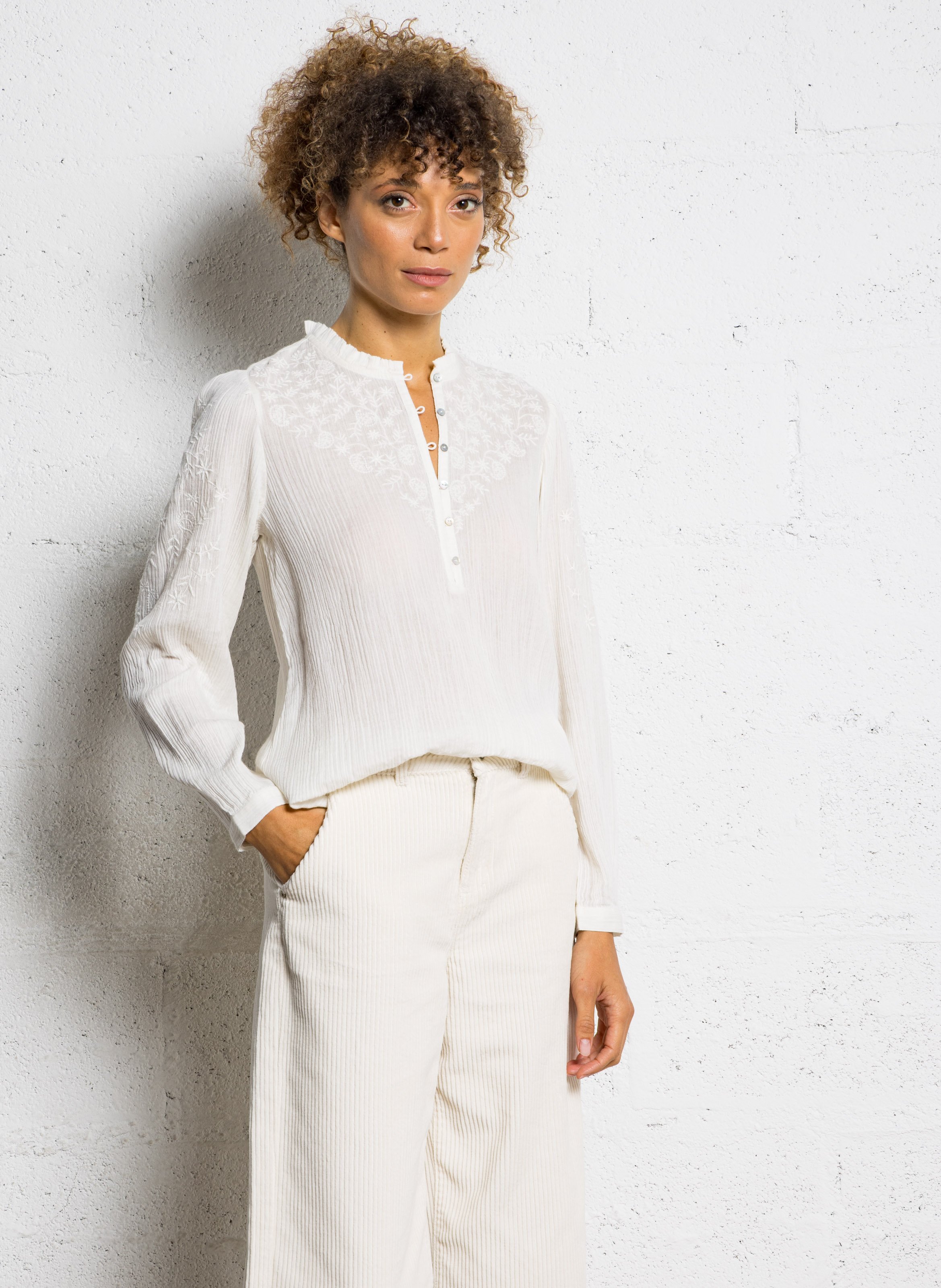 Victorian collar cotton blouse SUD EXPRESS White