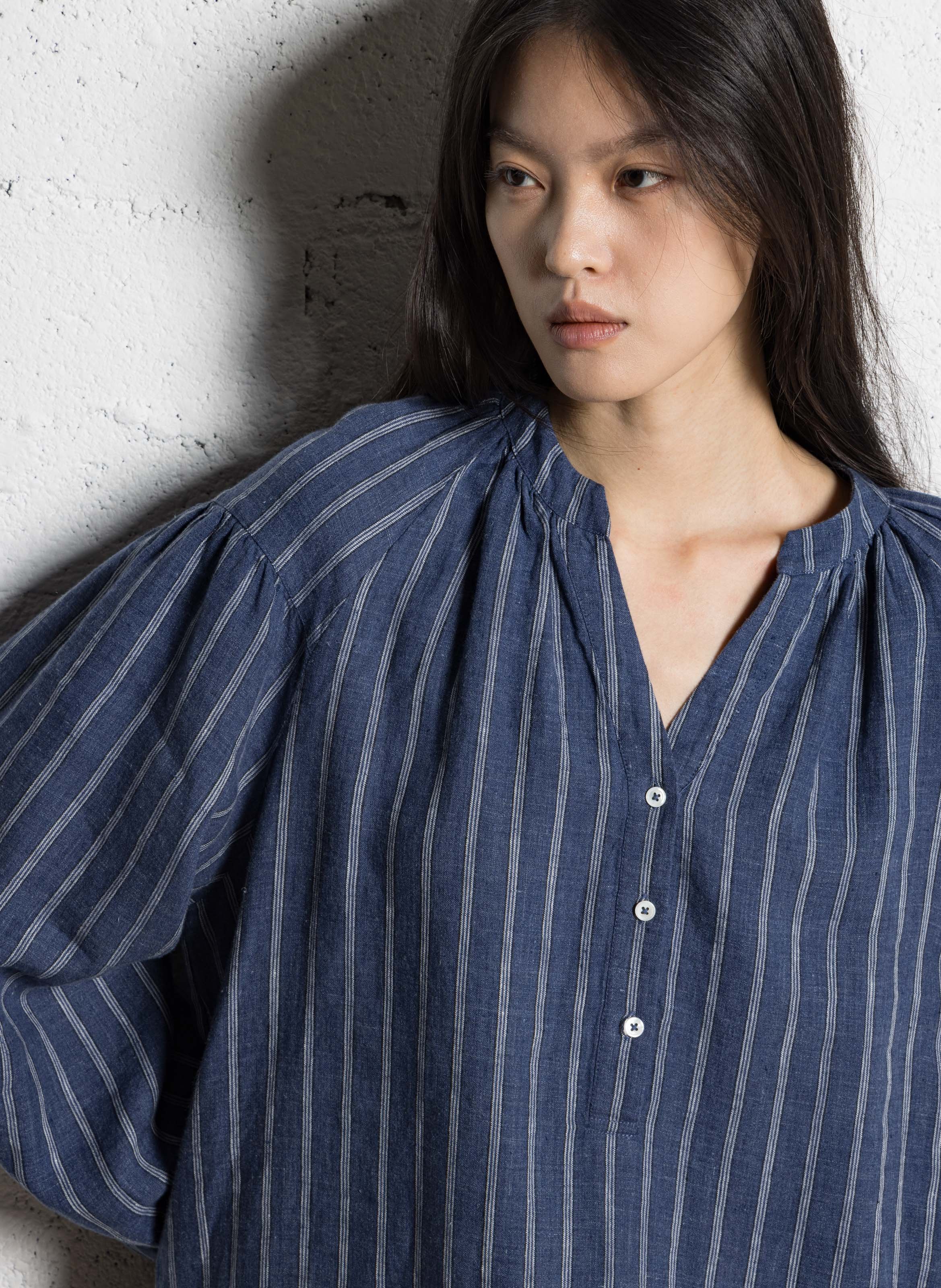 Korte jurk van linnen met Tunesische kraag JC SOPHIE Blauw