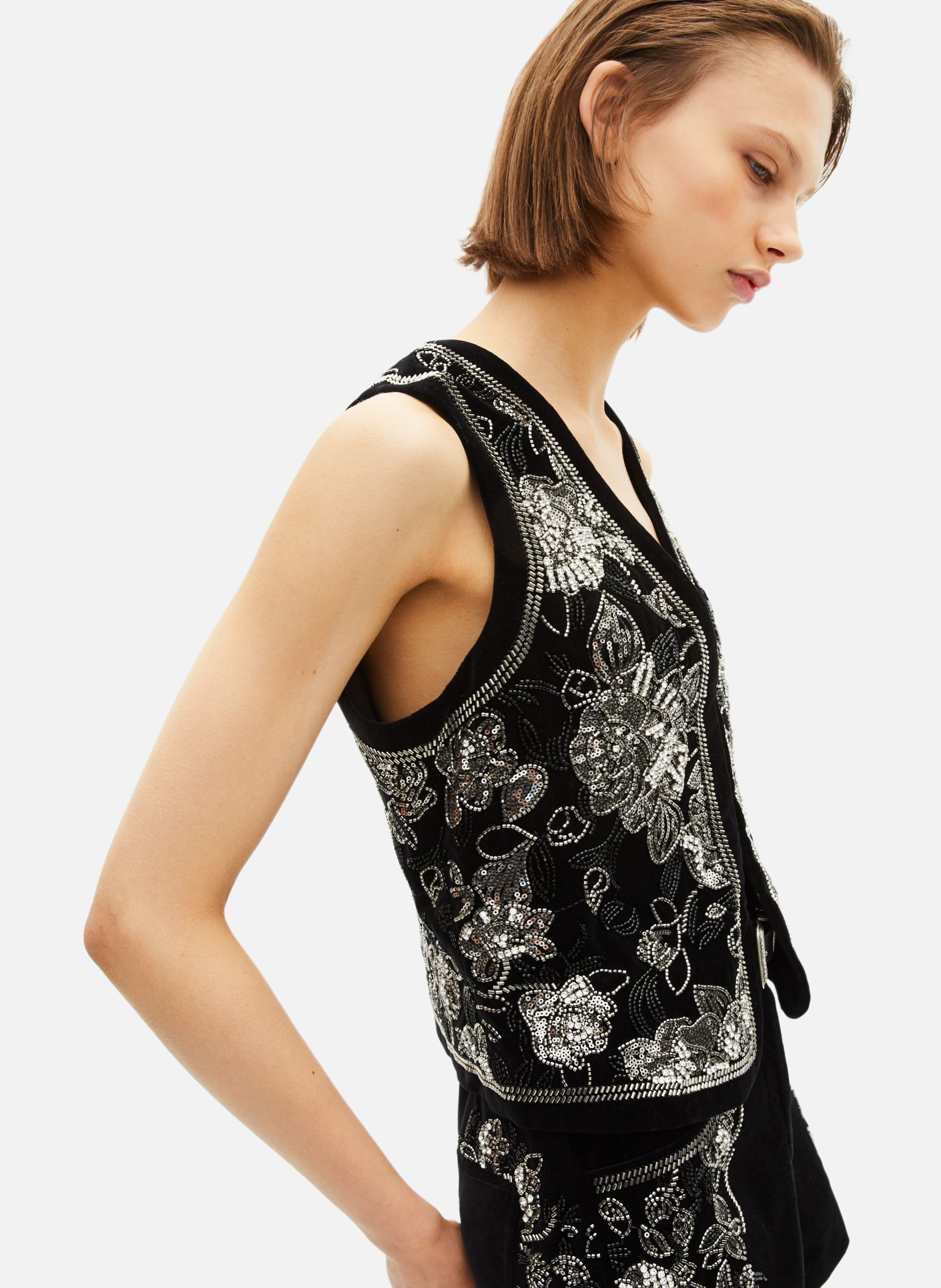 Embroidered velvet vest THE KOOPLES Black