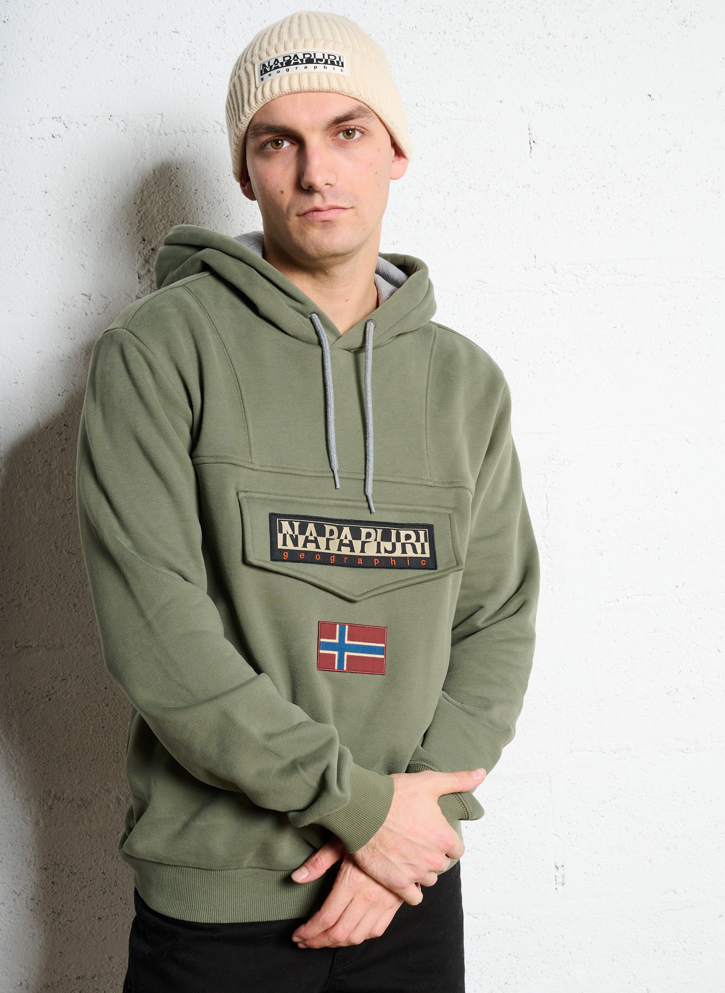 Sweat à capuche brodé en coton mélangé NAPAPIJRI Vert