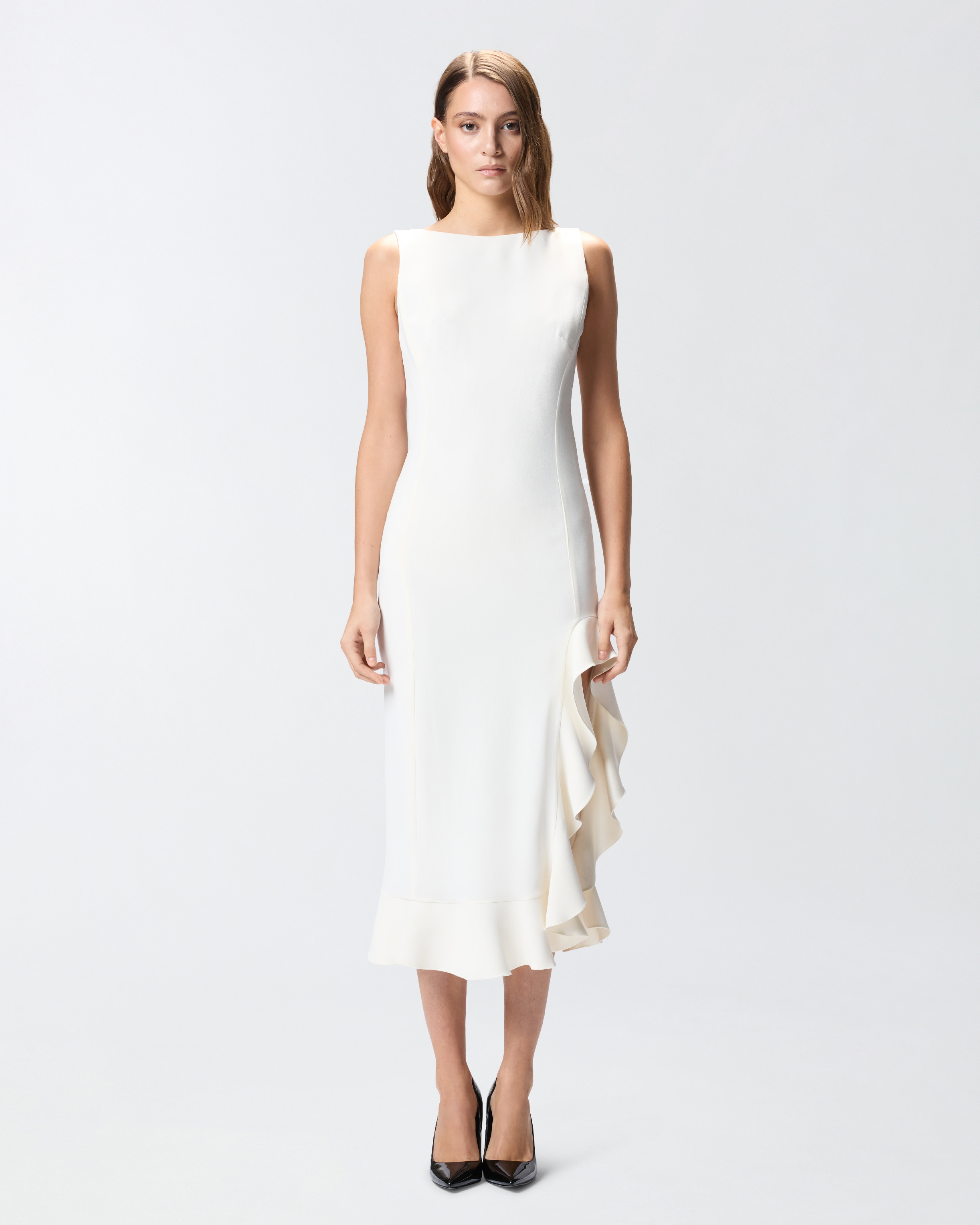 Fitted dress with ruffles PINKO White