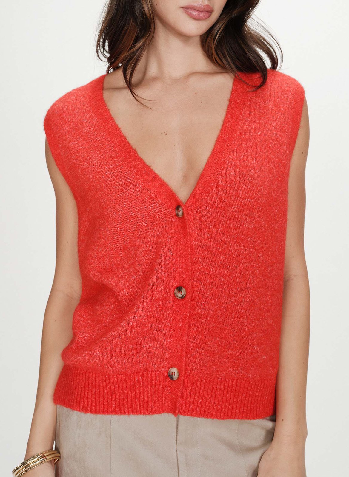 Cardigan col V sans manches uni GRACE ET MILA