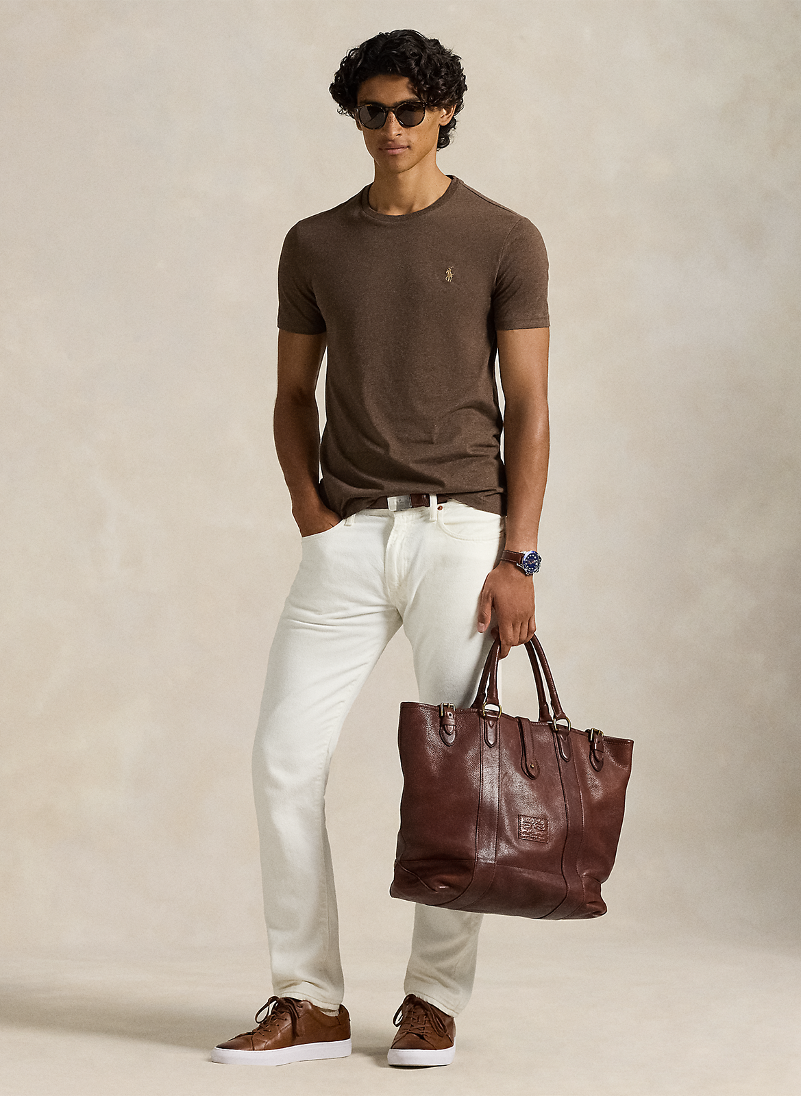 Tee-shirt col rond slim-fit en coton POLO RALPH LAUREN Marron