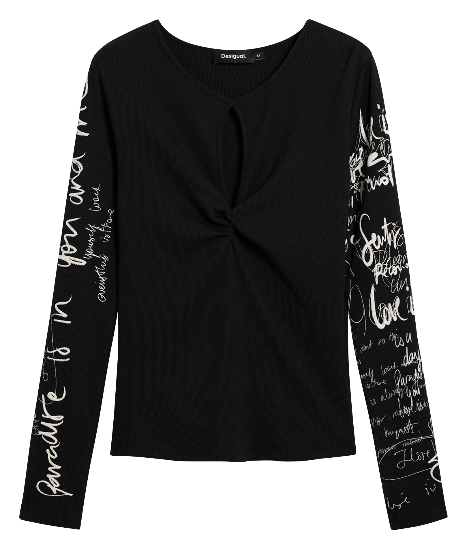 T-shirt met letteropening DESIGUAL Zwart