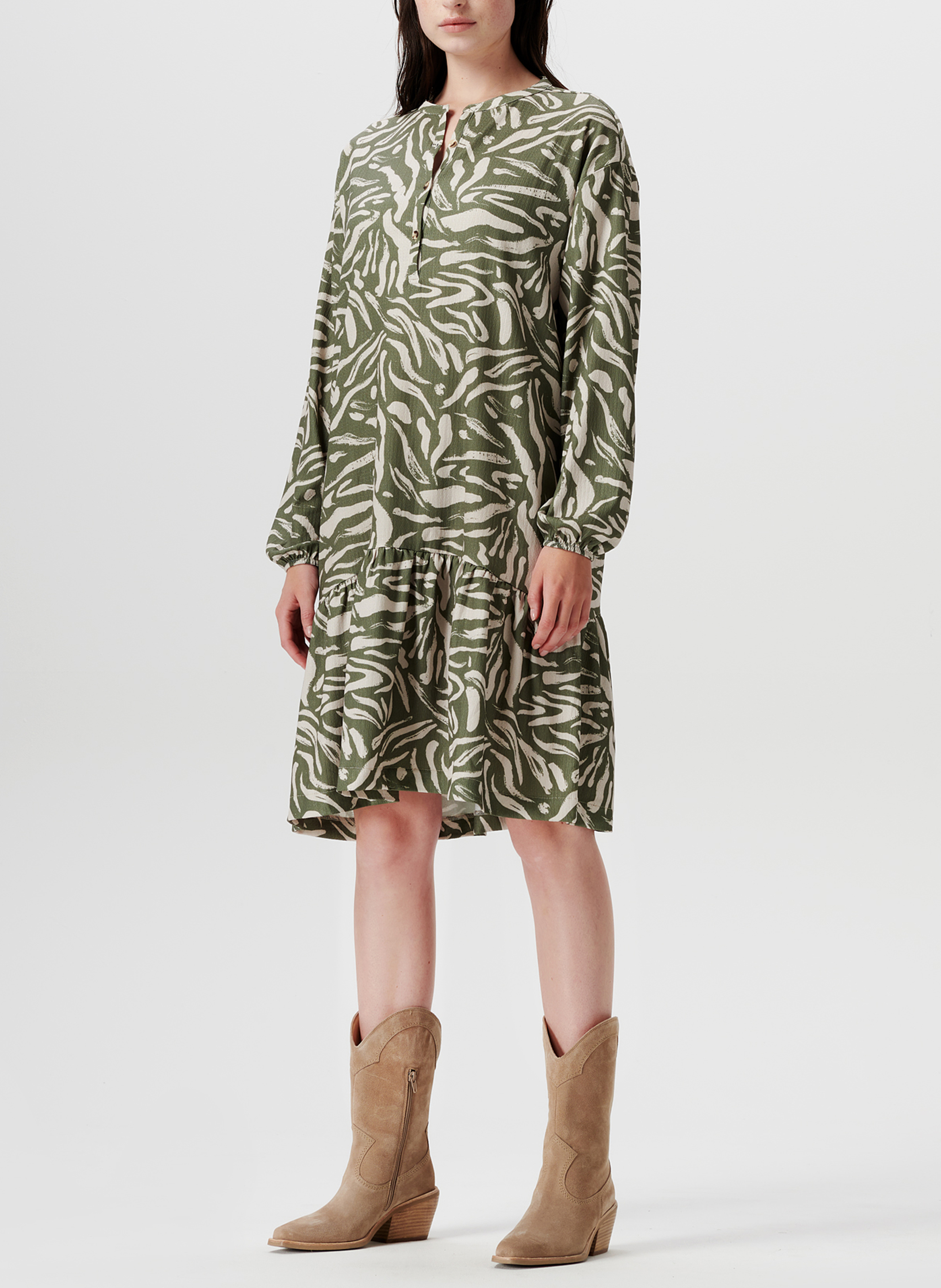 Robe longue à volants de grossesse  SUPERMOM Kaki