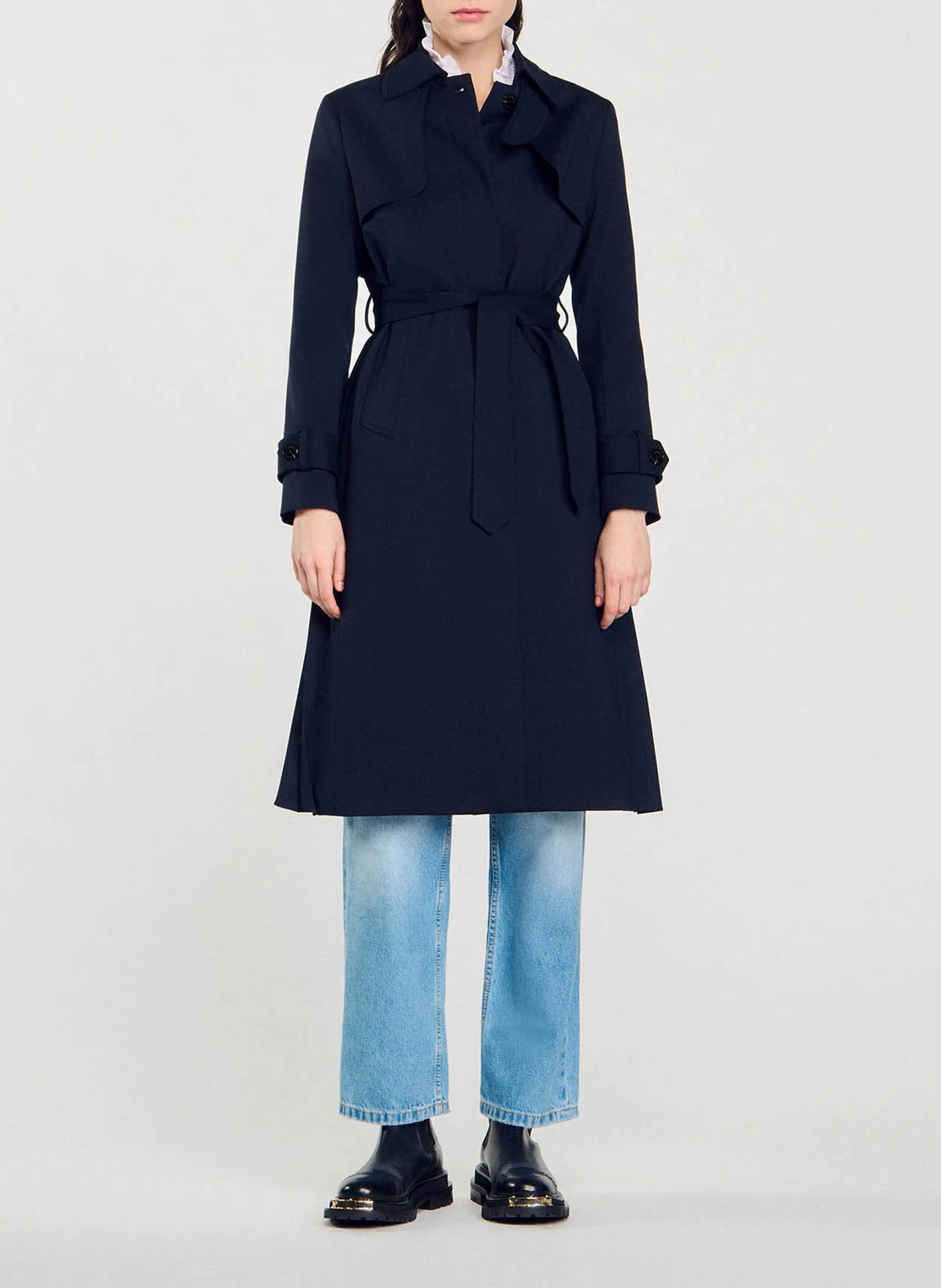 Trench col classique à empiècement plissé au dos SANDRO Bleu