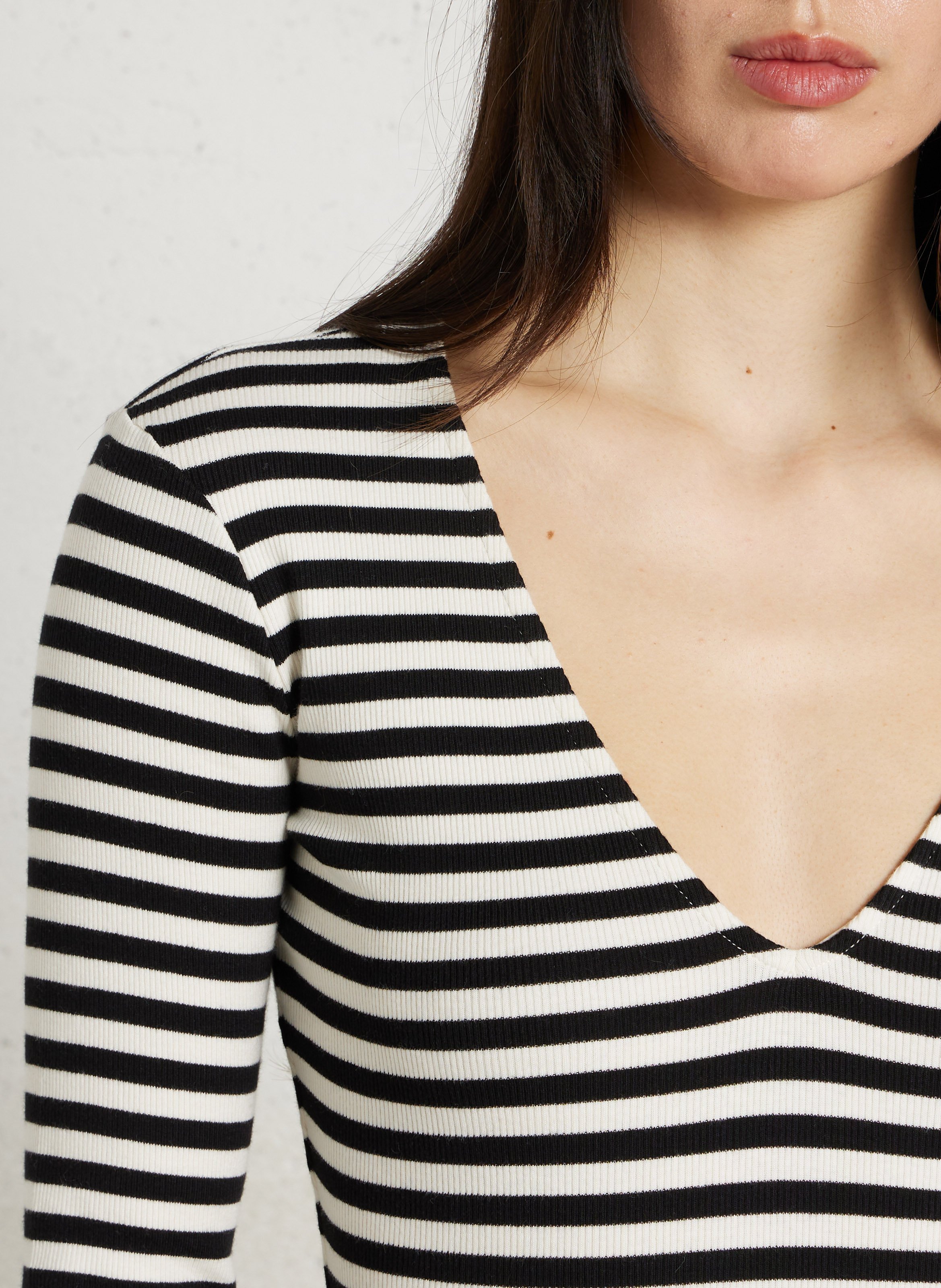 Long-sleeved fitted striped top DES PETITS HAUTS Black