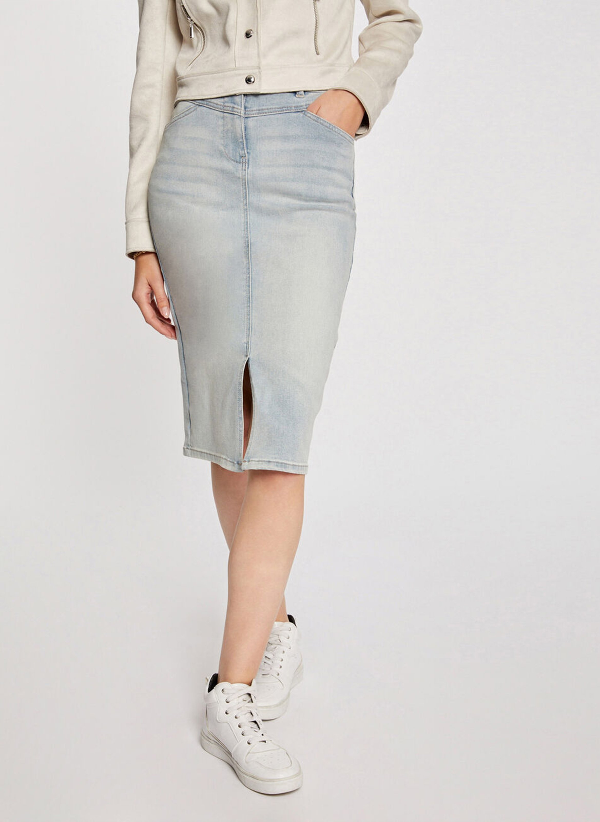 Jupe midi taille haute en jean MORGAN Bleu