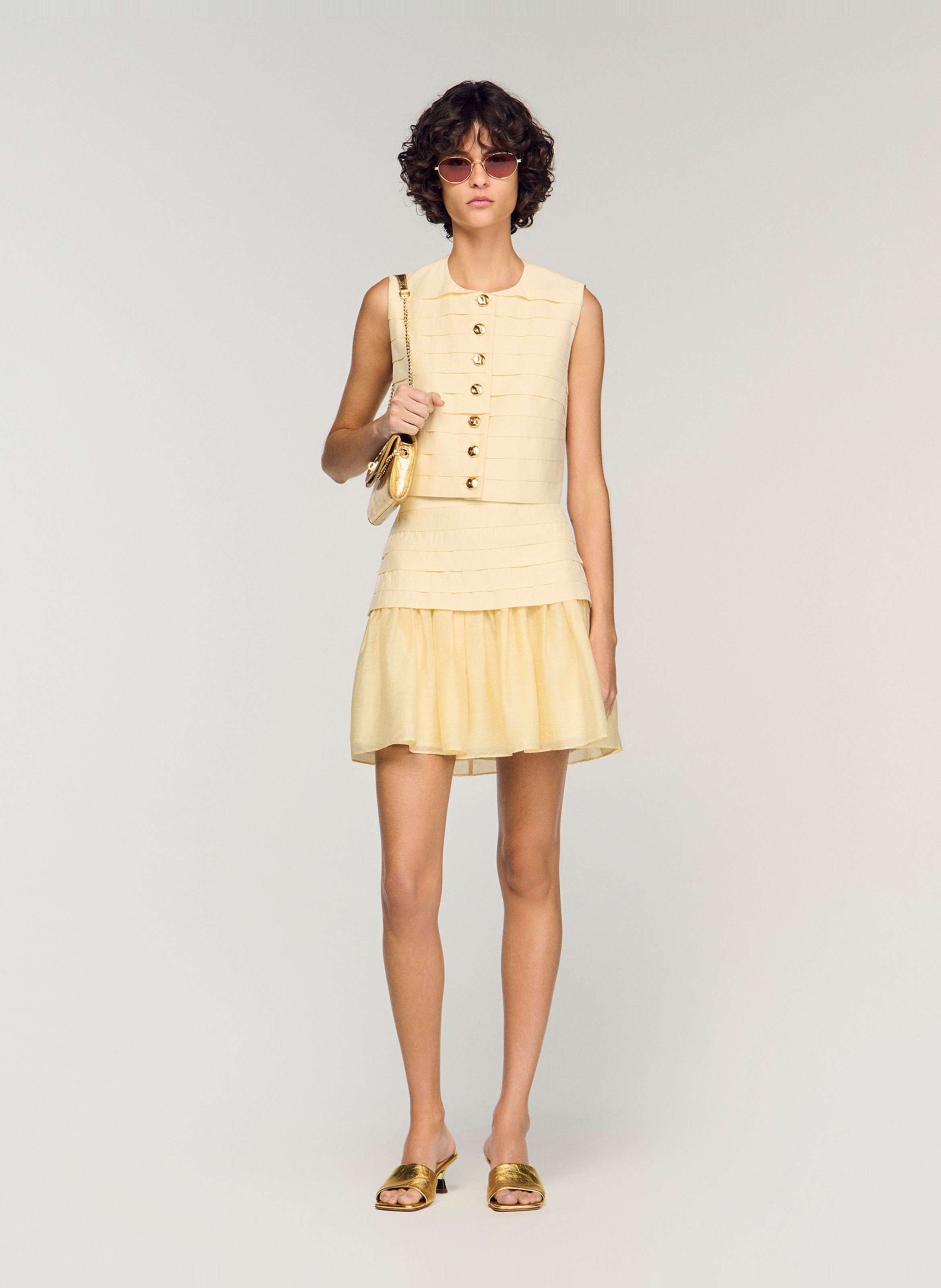 Gilet droit col rond en coton mélangé SANDRO Beige