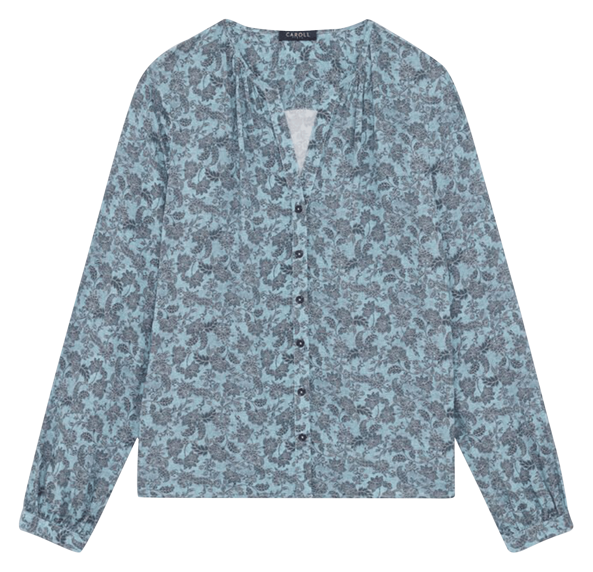 Chemise droite col V imprimée CAROLL Bleu