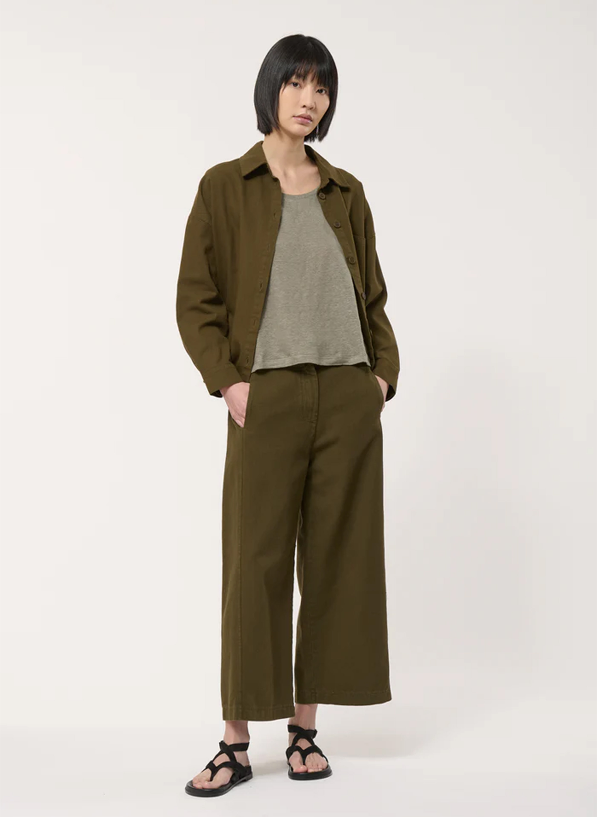 Loose straight linen tee-shirt Green