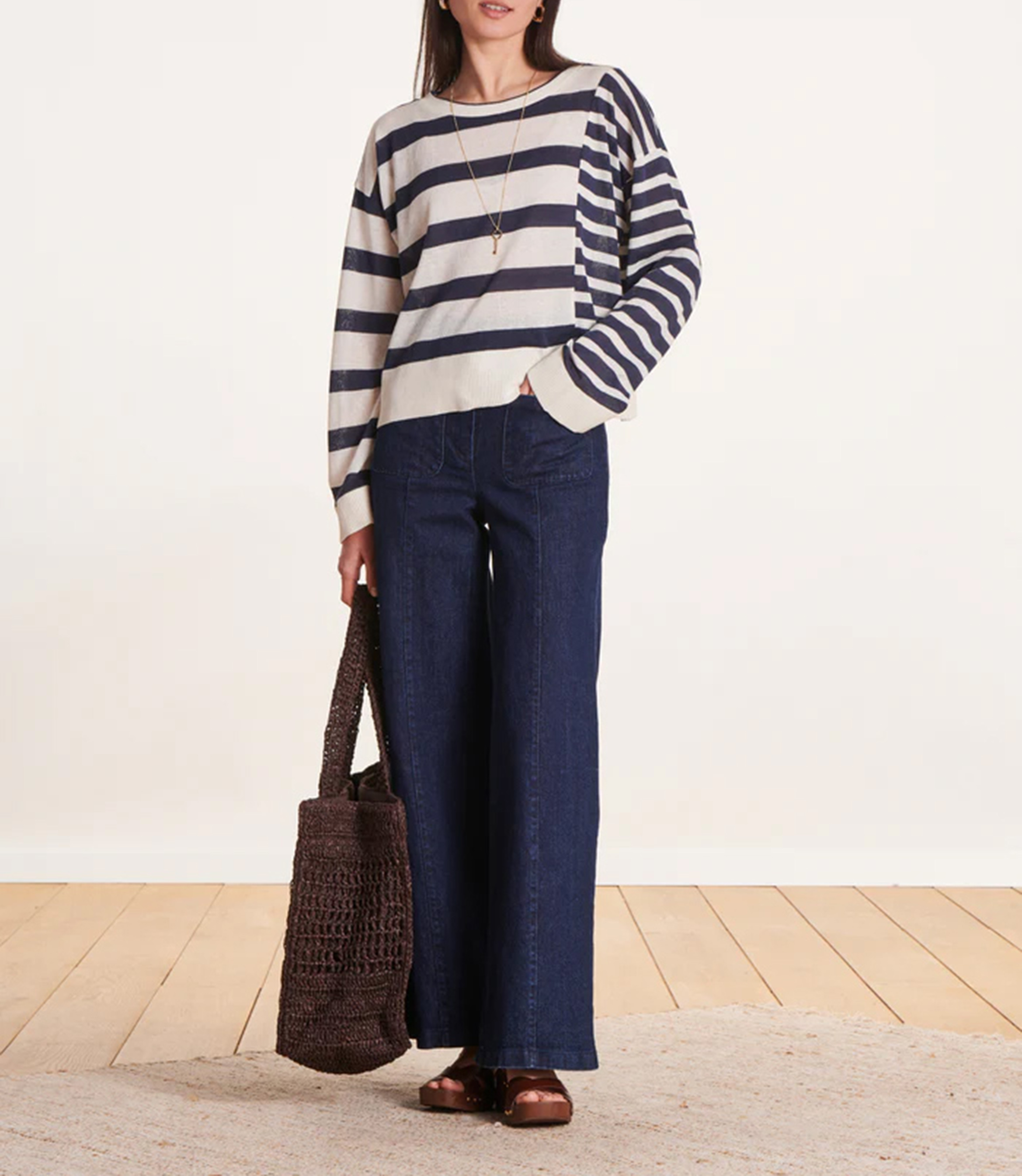 Gerader Rundhalsausschnitt-Pullover aus Baumwollmischung LA FEE MARABOUTEE Blau