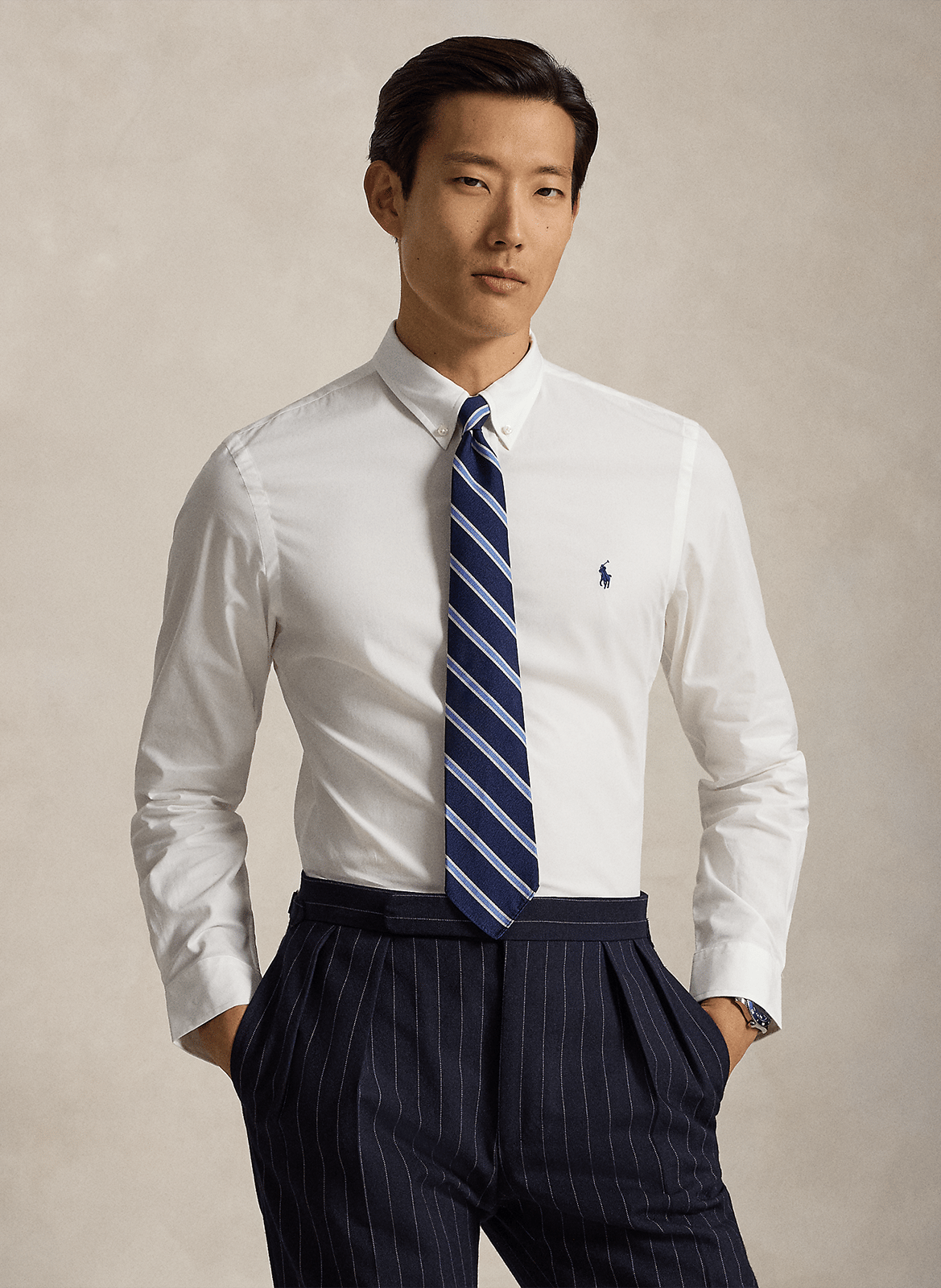 Hemd aus Baumwoll-Mix mit Button-down-Kragen POLO RALPH LAUREN Weiss