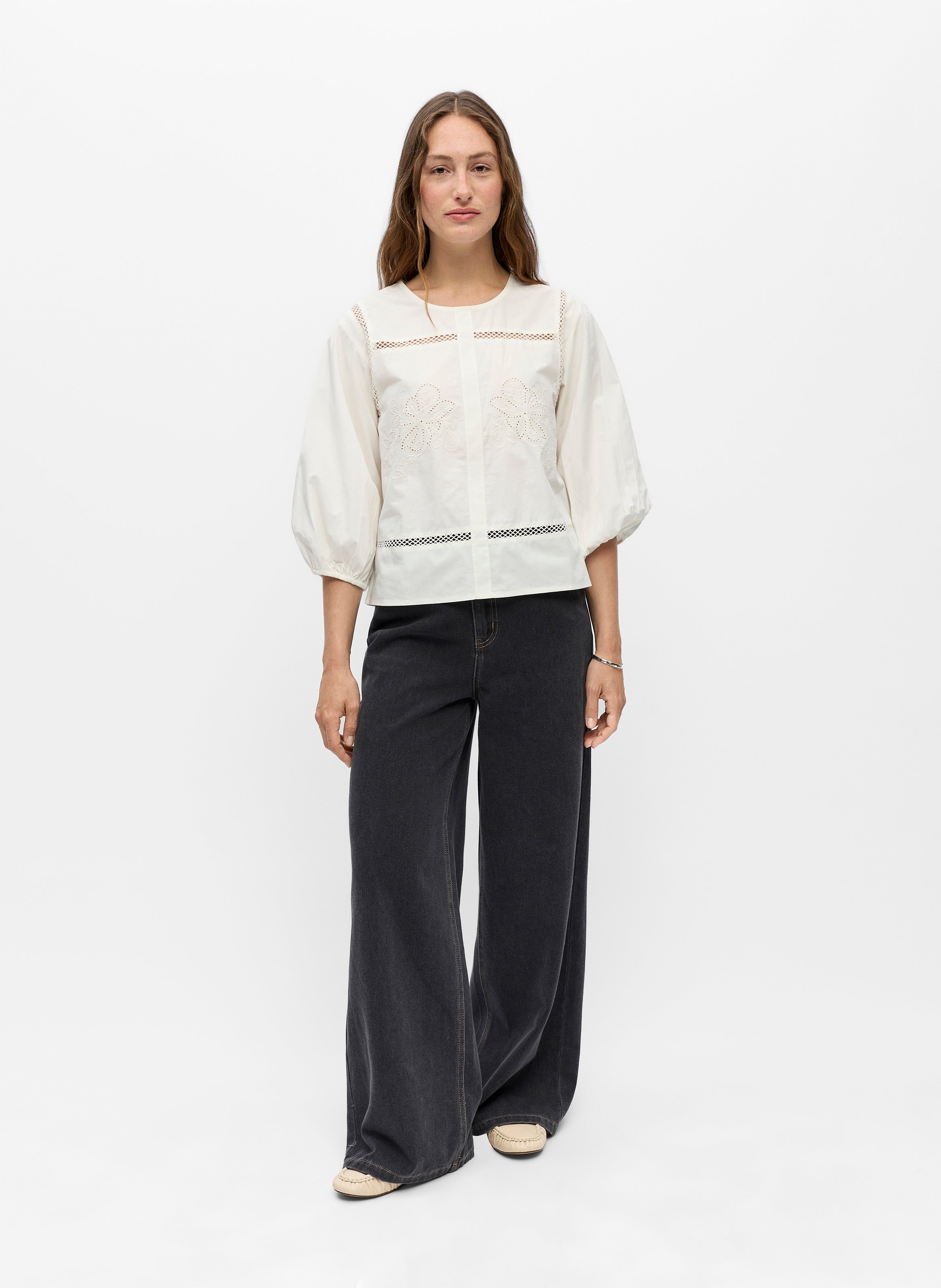 Blouse oversize col rond en coton OBJECT Beige