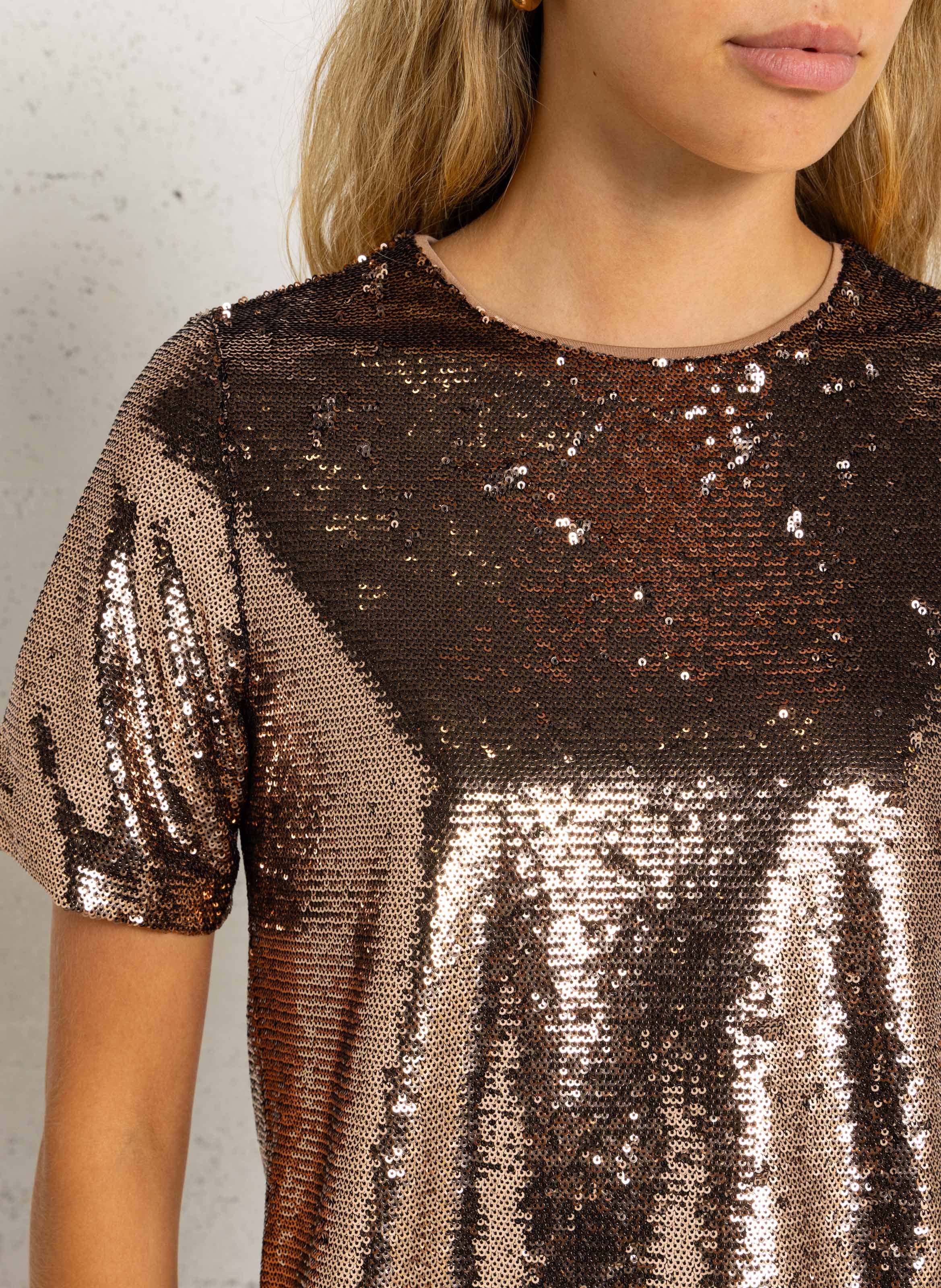 T-shirt met pailletten korte mouwen MAISON 123 Bruin