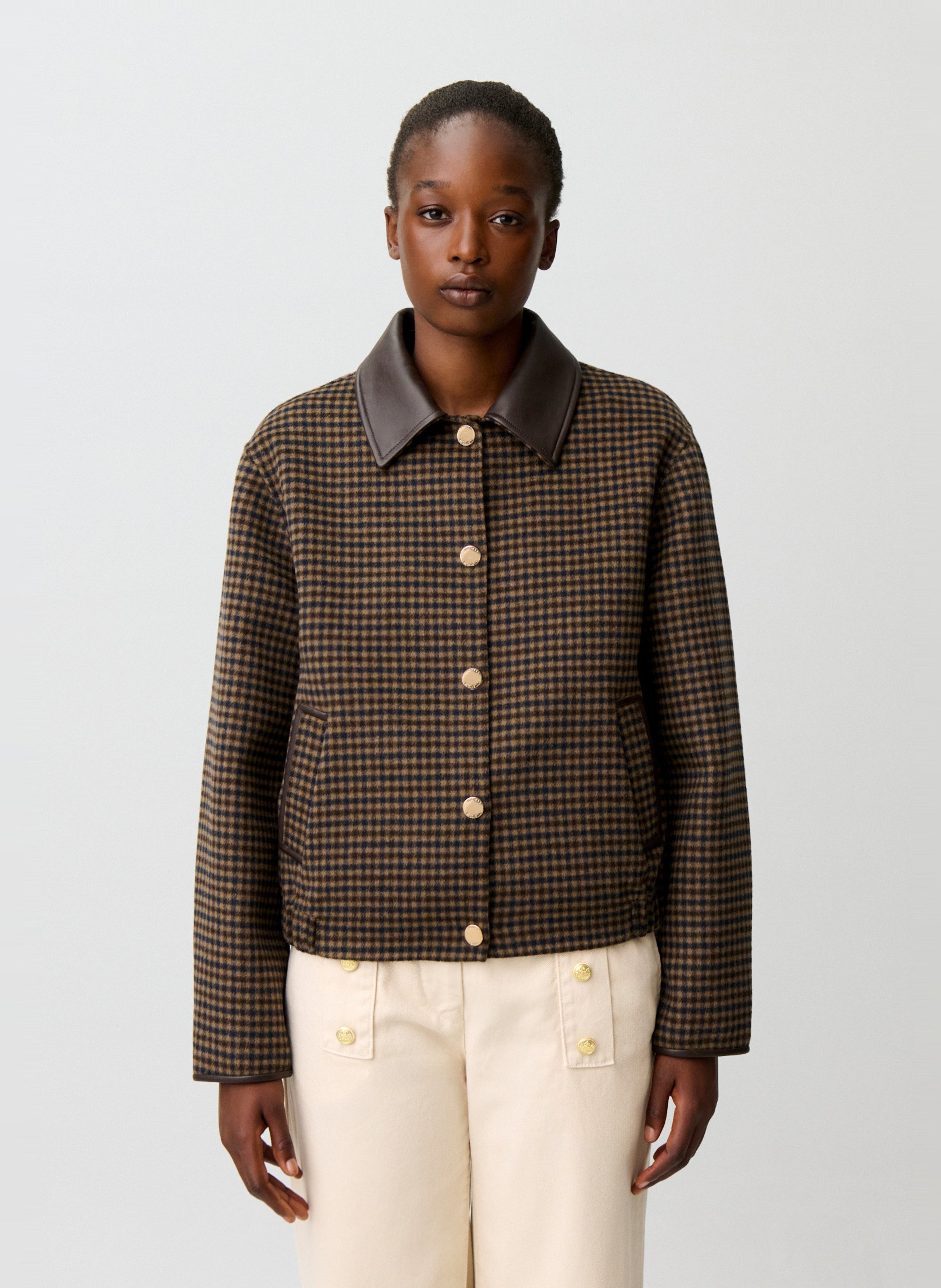 Veste droite à carreaux en laine mélangée CLAUDIE PIERLOT Multicolore