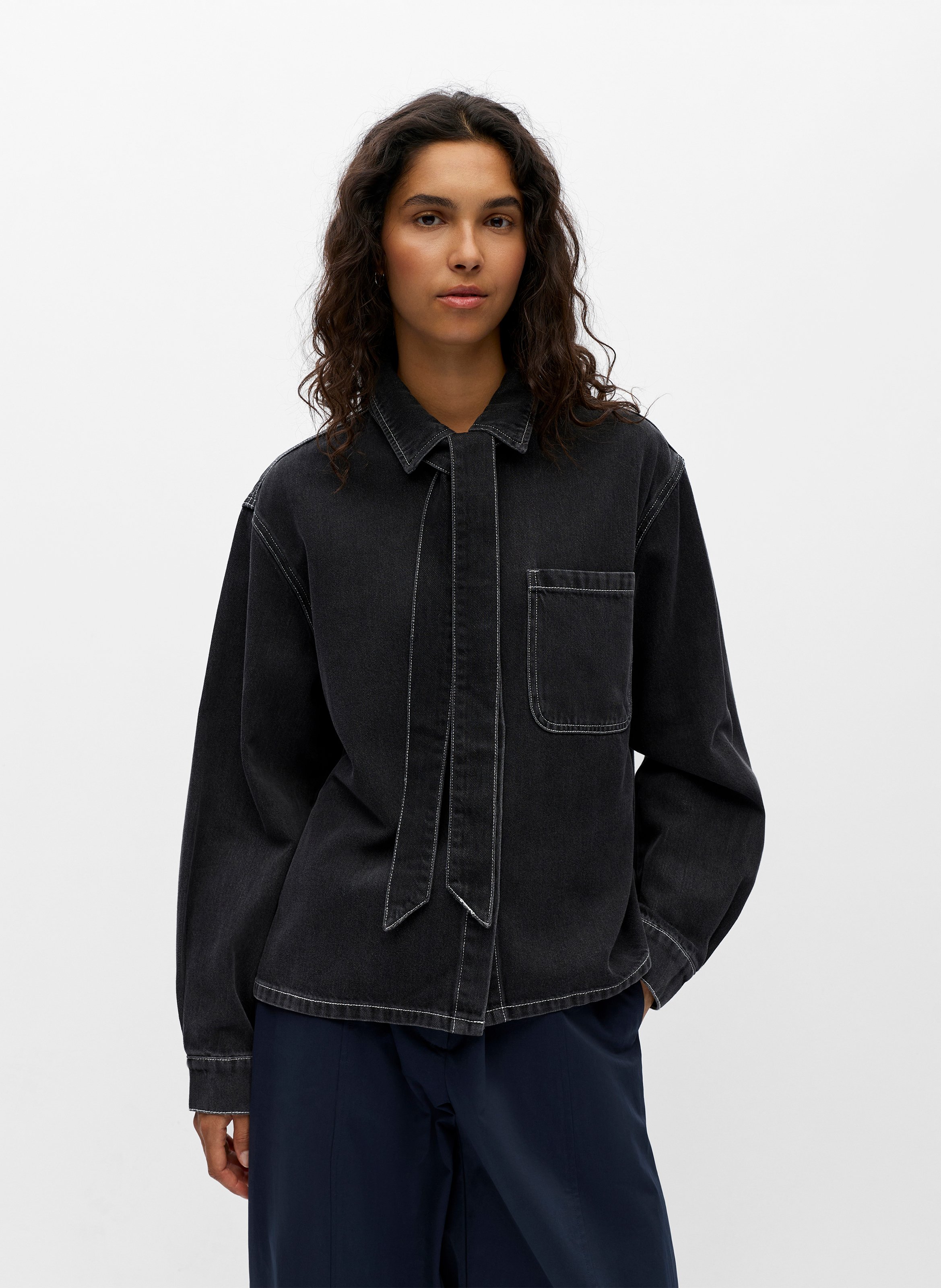 Jeanshemd mit Krawatte OBJECT Schwarz
