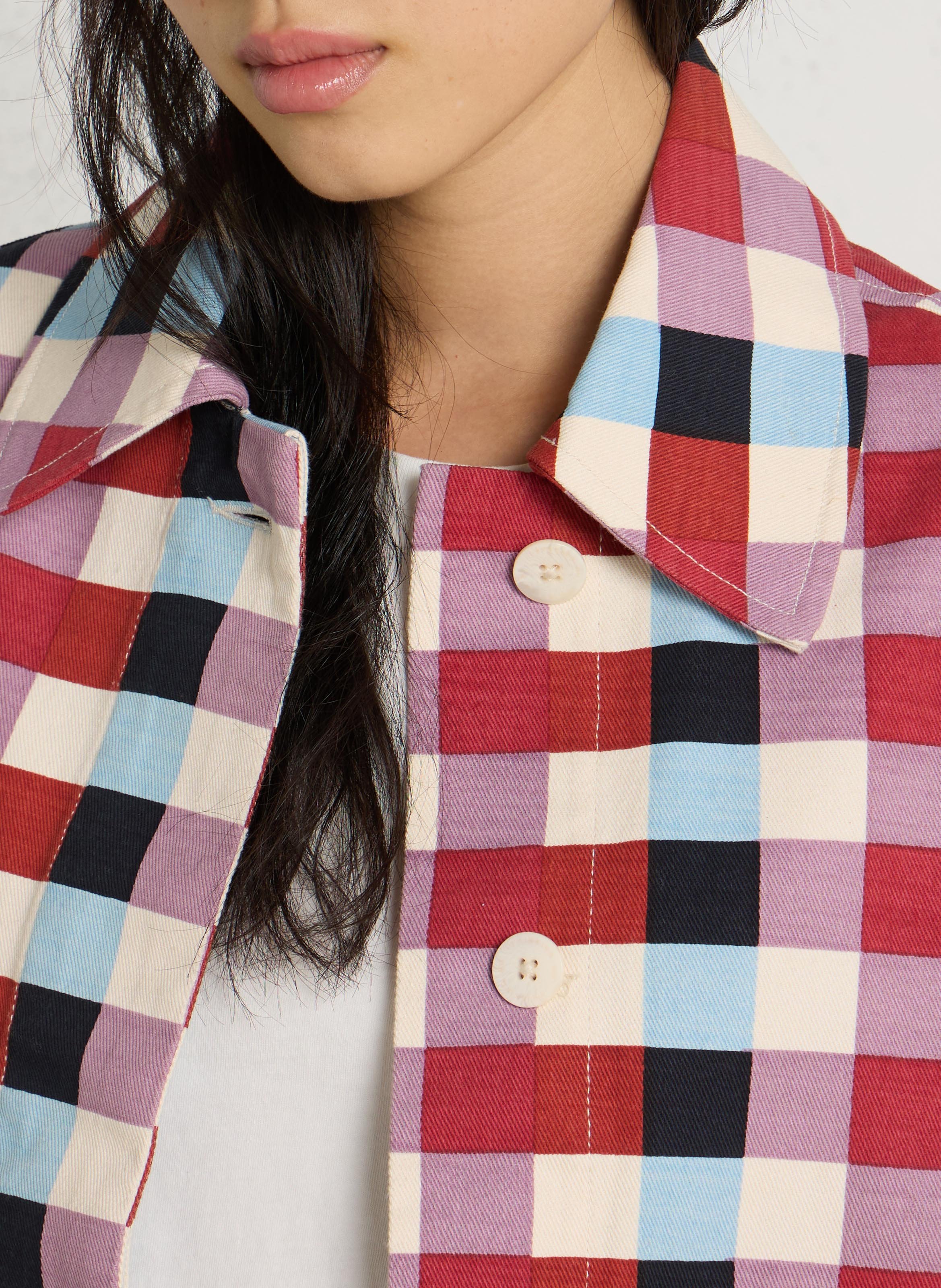 Short checkered jacket in organic cotton THINKING MU Multicolored
