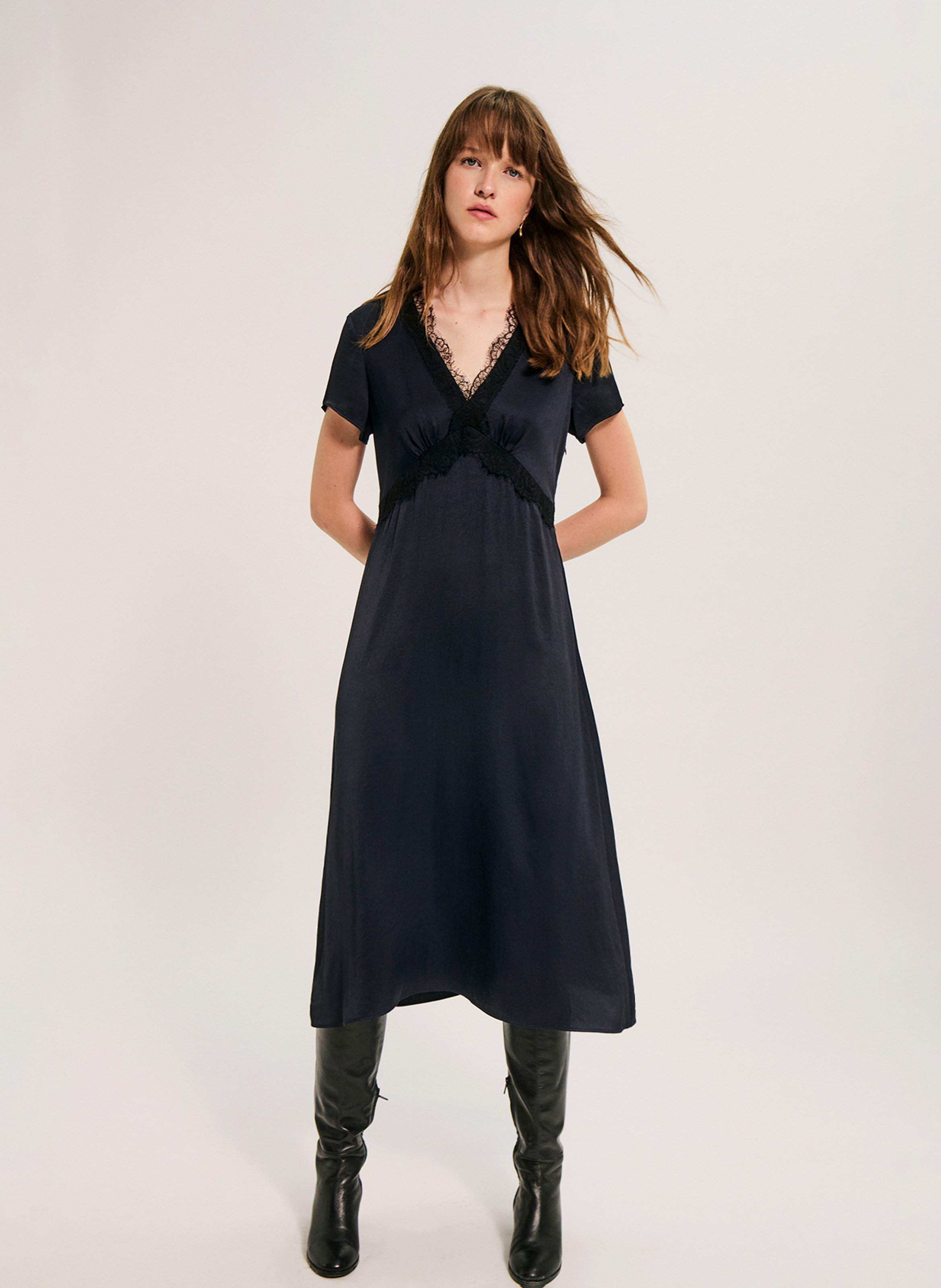 Robe midi encolure V  PABLO Bleu