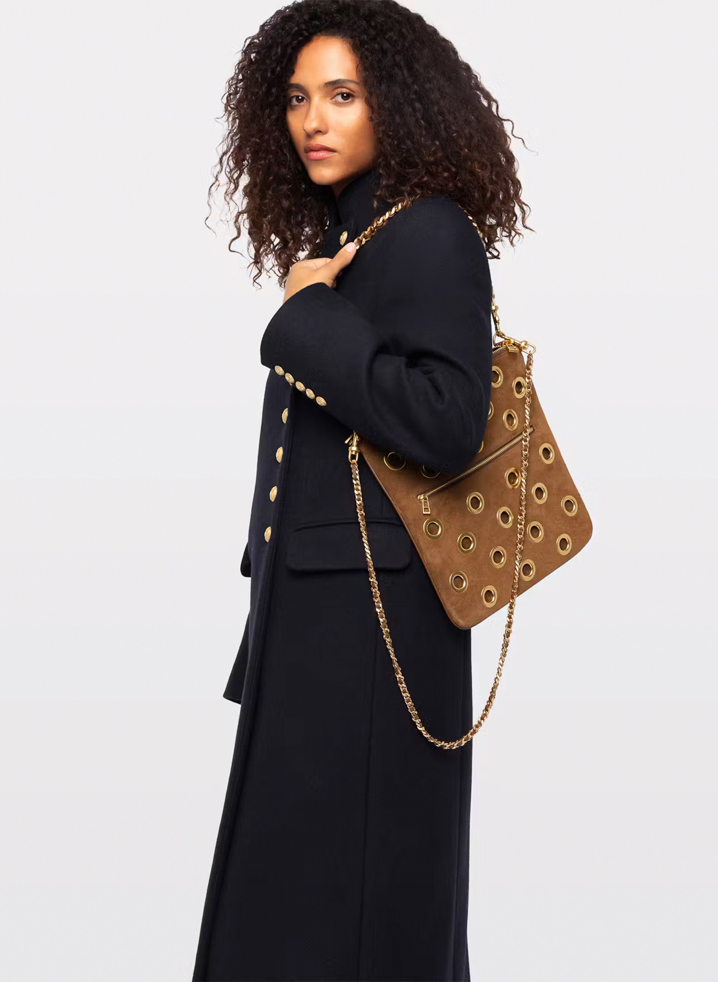 Clutch met oogjes van suèdeleer ZADIG&VOLTAIRE Bruin